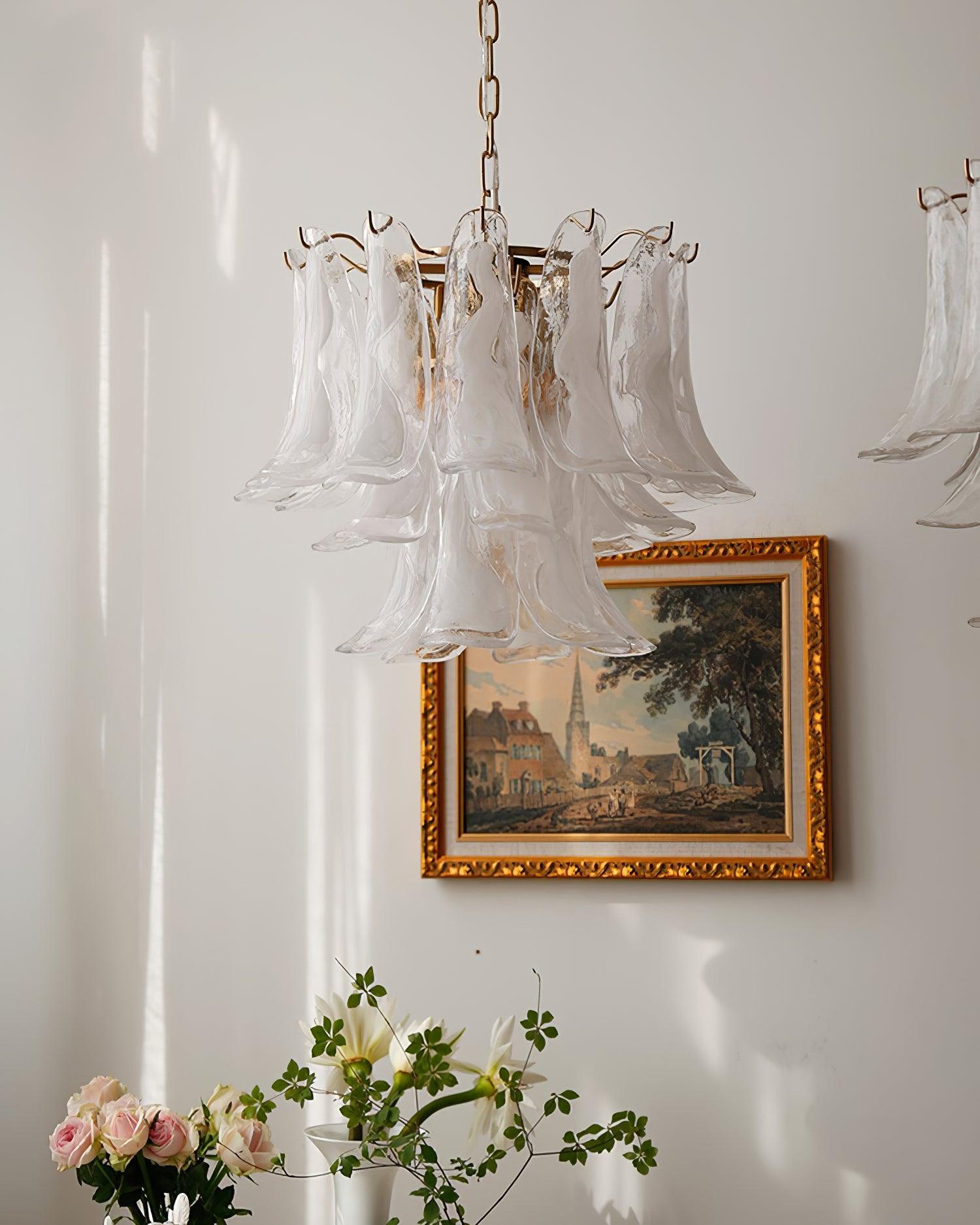 Handmade Murano Glass Leaf Chandelier - Italian Artisan Crystal Ceiling Light Fixture for Dining Room, Living Room & Bedroom Decor