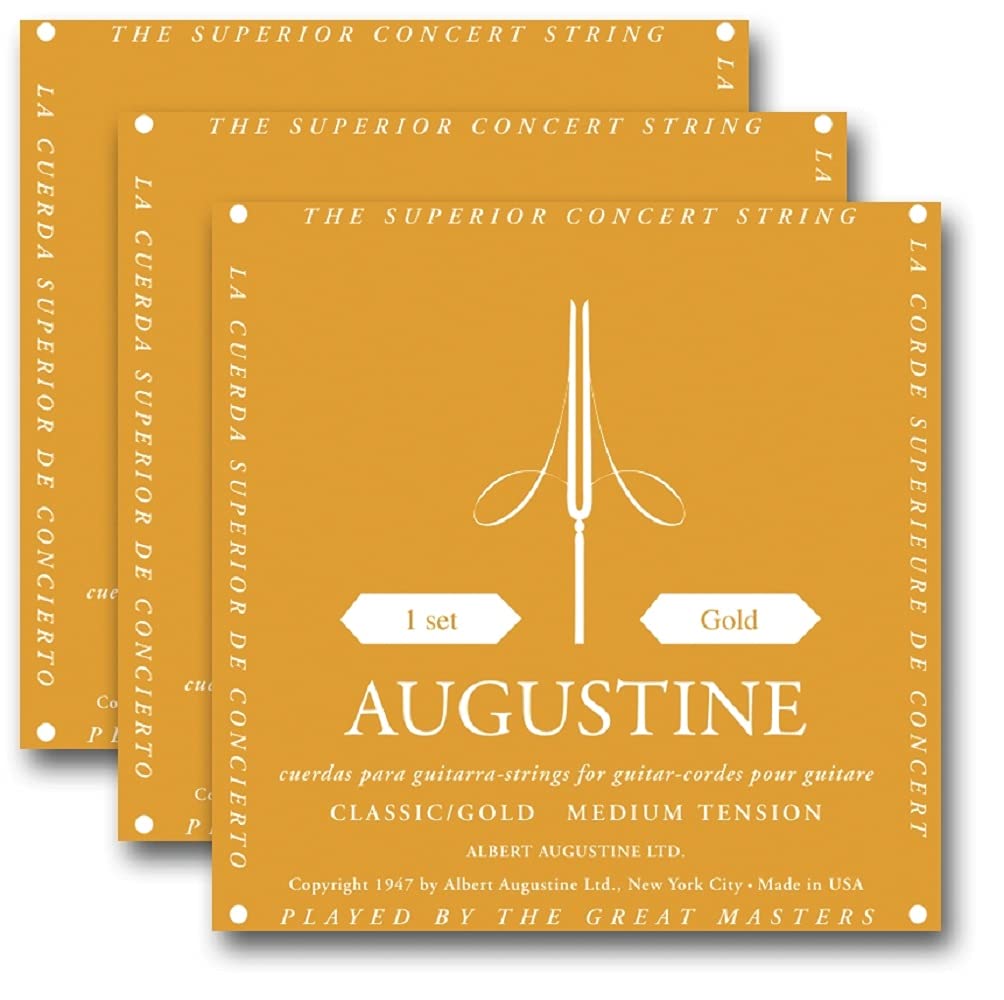 Premium Classic Gold Medium Tension Classical Guitar Strings (3-Pack) - Nylon Strings for Warm Tone & Smooth Playability | Perfect for Beginners, Professionals & Live Performances