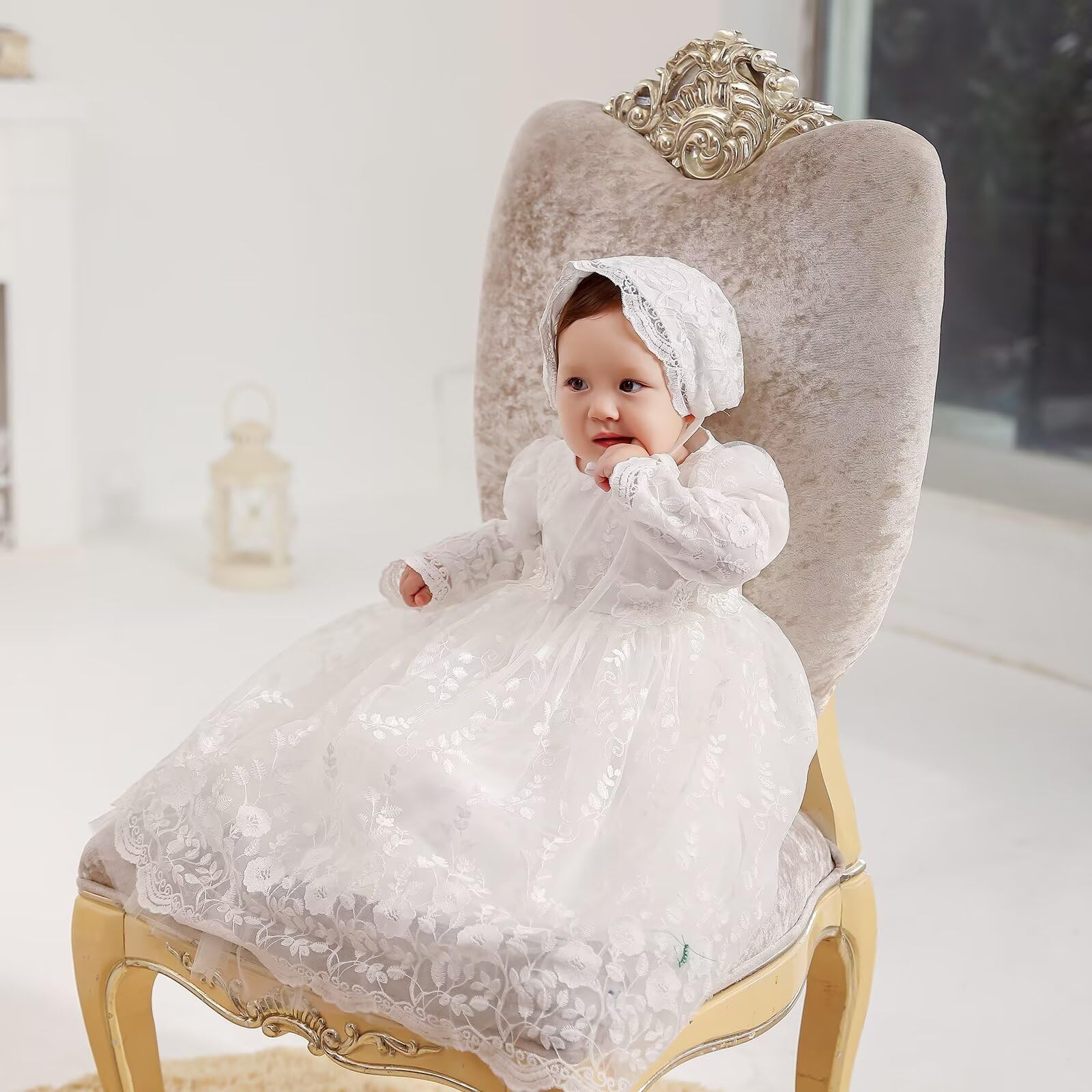 Baby Girl Christening Dress - Long White Baptism Gown for Newborns | Formal Wedding & Blessing Ceremony Outfit | Perfect for Christenings, Baptisms & Special Occasions