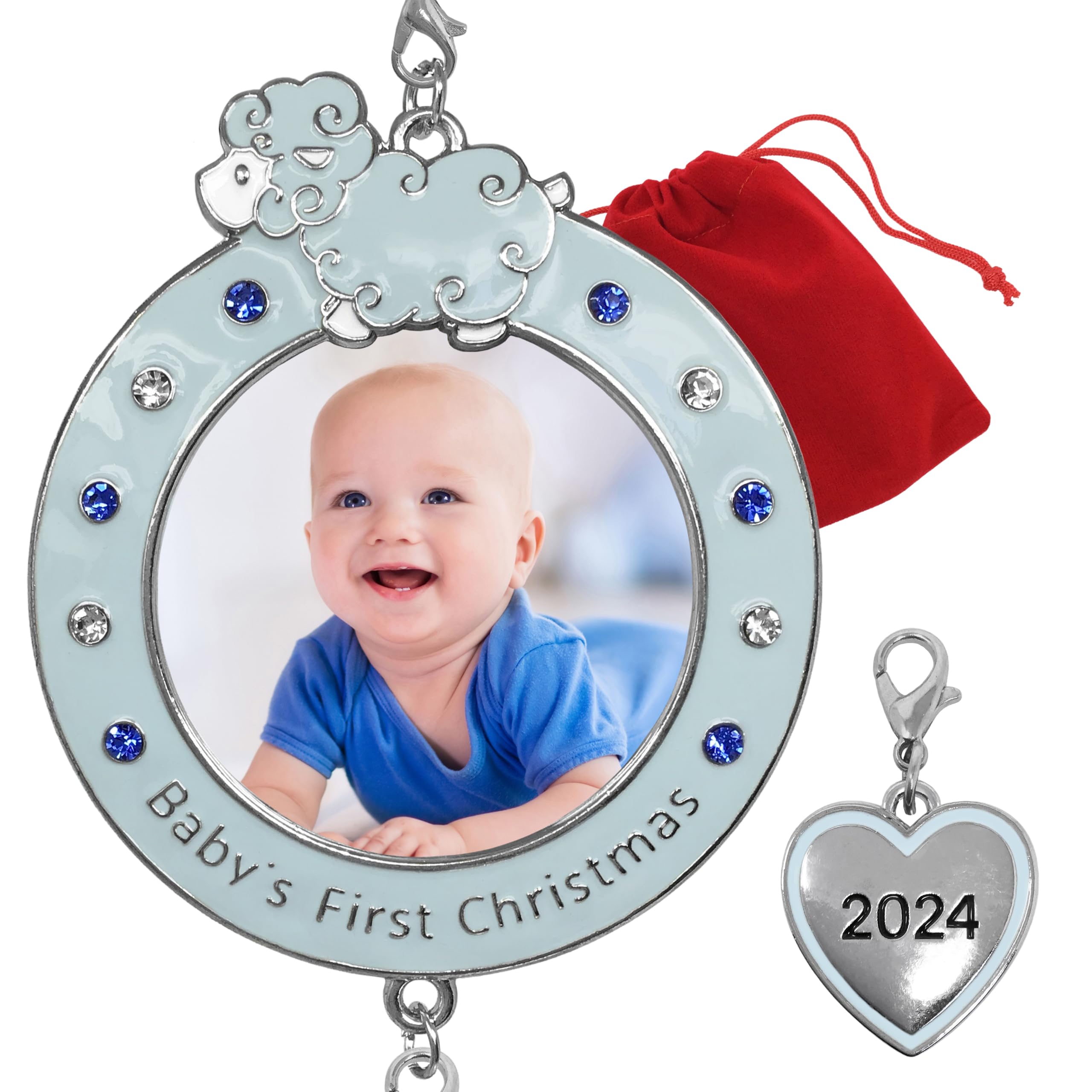 BANBERRY DESIGNS 2024 Baby Boy's First Christmas Ornament - Personalized Newborn Son Keepsake - 1st Christmas Gift with Storage Bag - Perfect for Baby Showers, Christmas Trees & Memory Boxes