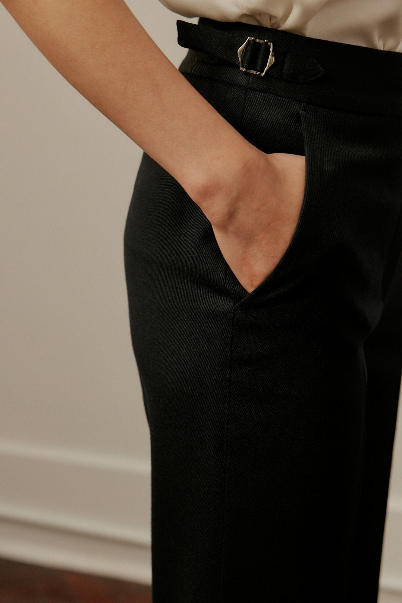 Emma Wide Leg Pants - Navy Blue English Wool Twill Trousers for Women | Comfortable Office Pants, Business Casual Wear & Winter Work Trousers