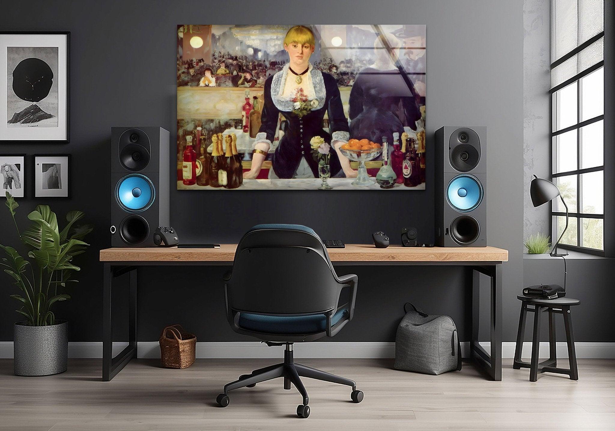 Édouard Manet 'A Bar at the Folies Bergère' Glass Wall Art - Premium Framed Canvas Print for Home & Office Decor - Perfect for Living Room, Bedroom, or Gallery Wall Display
