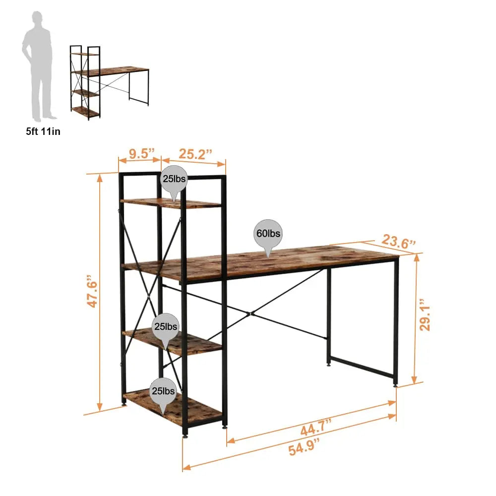 Bestier 47 Inch Modern Computer Desk with Storage Shelves - Home Office Desk for Small Spaces, Gaming & Study Workstation