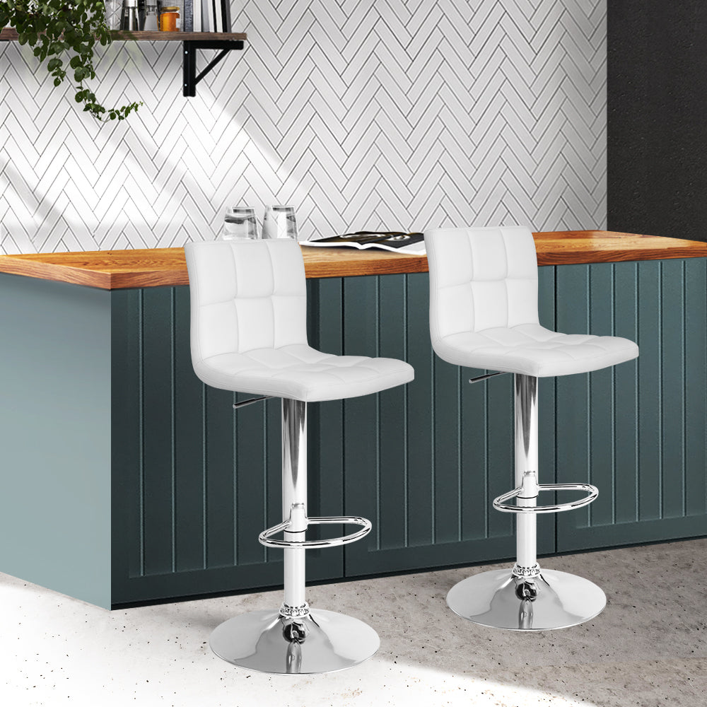 2-Pack White Leather Bar Stools with Gas Lift Height Adjustment - Perfect for Kitchen Islands, Breakfast Bars & Home Bars
