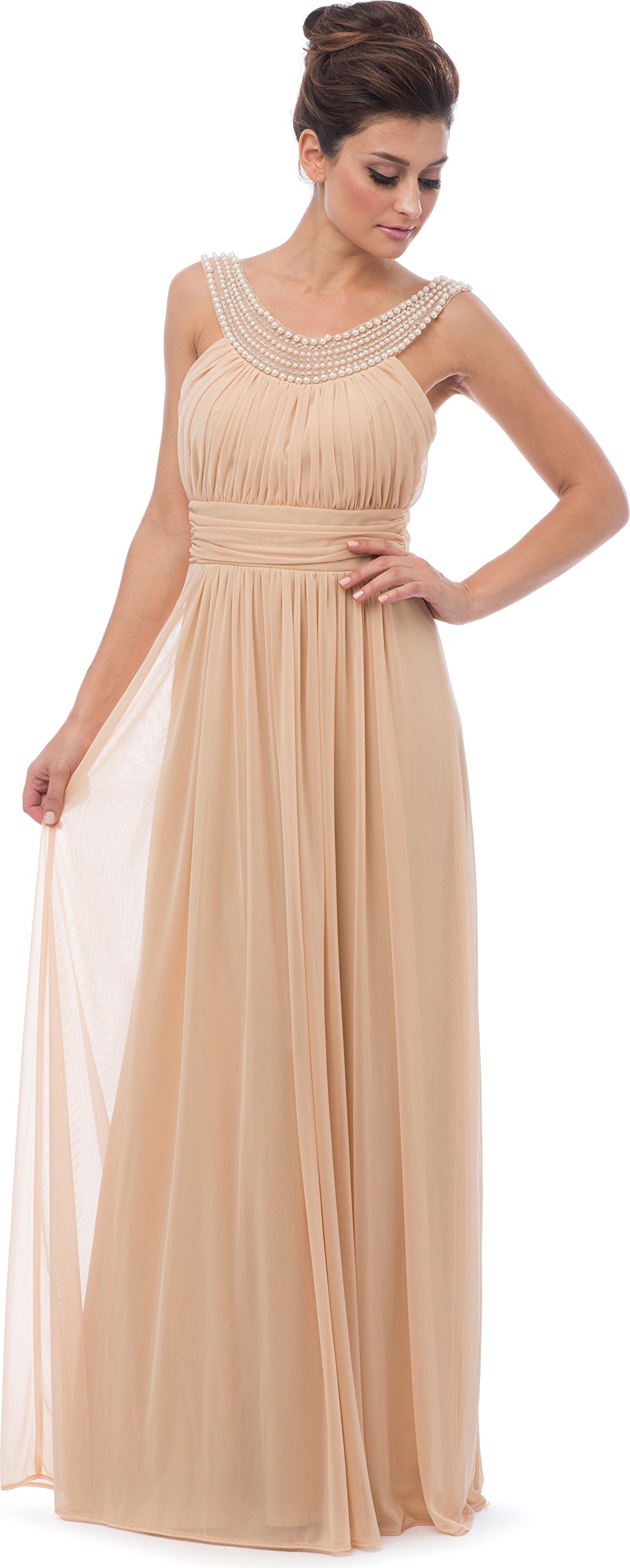 Elegant Beaded Bib Long Bridesmaid Dress for Wedding - Mother of the Bride Gown for Formal Occasions, Church Ceremonies & Special Events