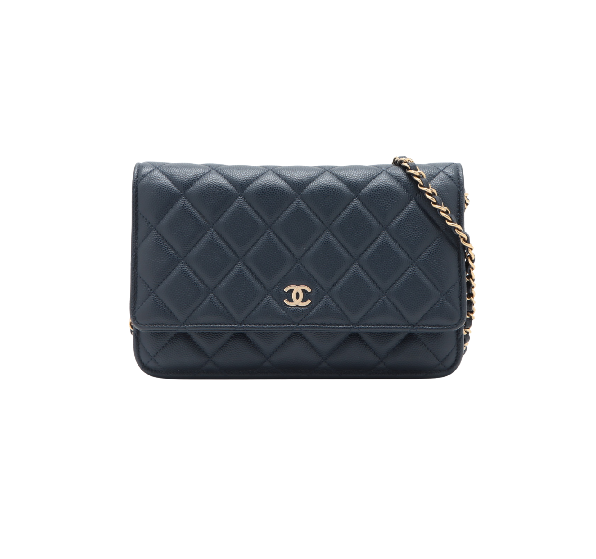 Chanel Caviar Leather Wallet On Chain WOC Crossbody Bag in Navy Blue with Microchip - Perfect for Evening Events, Travel & Everyday Luxury Accessory