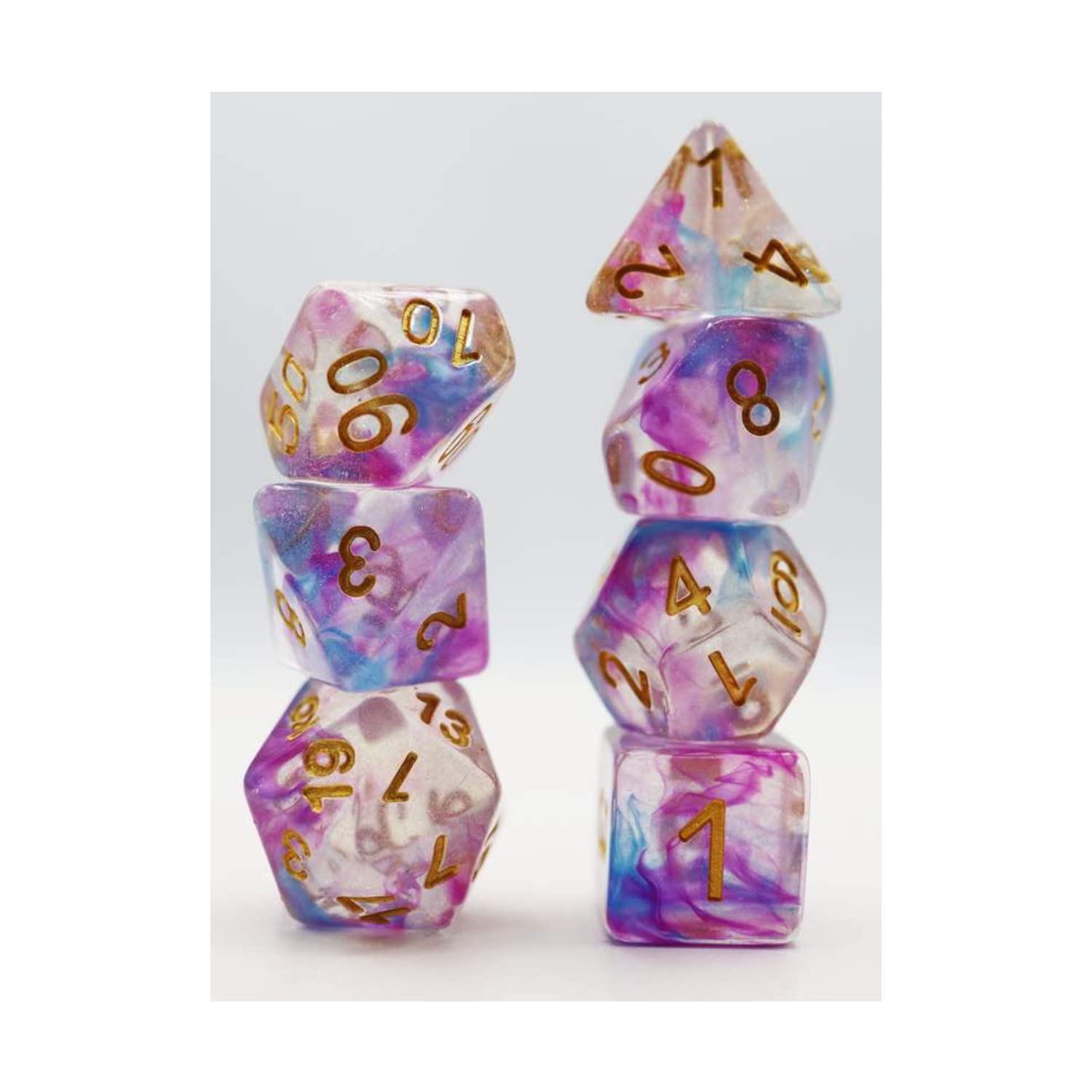 Foam Brain Games Polyhedral Dice Set - Violet Storm Iridescent with Gold Finish (7-Piece) for D&D, RPG, Tabletop Gaming & Collectors