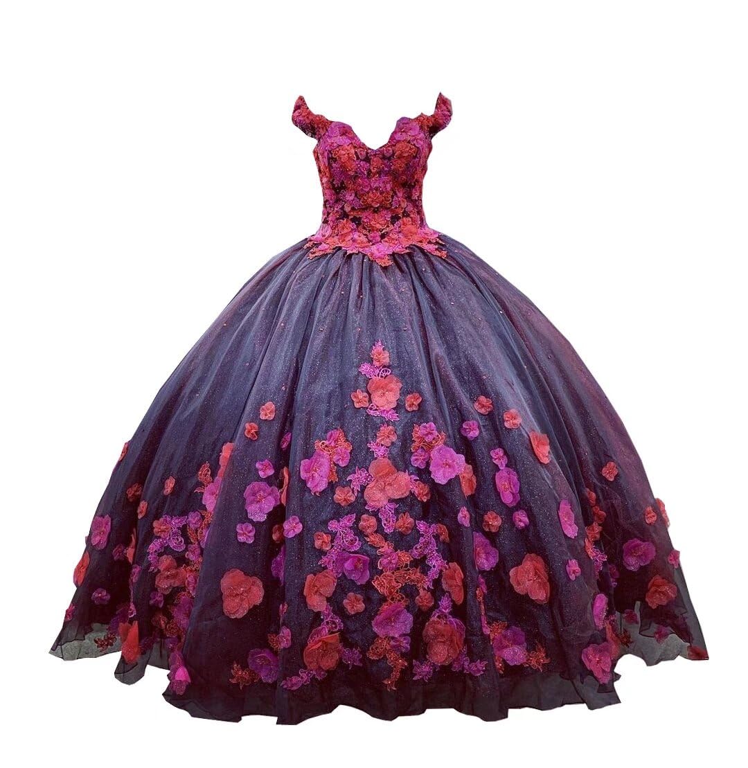 2025 Red Fuchsia Glitter Tulle Off-The-Shoulder Ball Gown Prom Dress with Corset Back | Elegant Formal Evening Gown for Homecoming, Wedding Guest & Special Occasions
