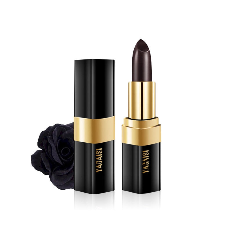 Natural Rose Extract Black Lipstick - Long Lasting Matte Finish for Gothic, Halloween & Night Out Makeup