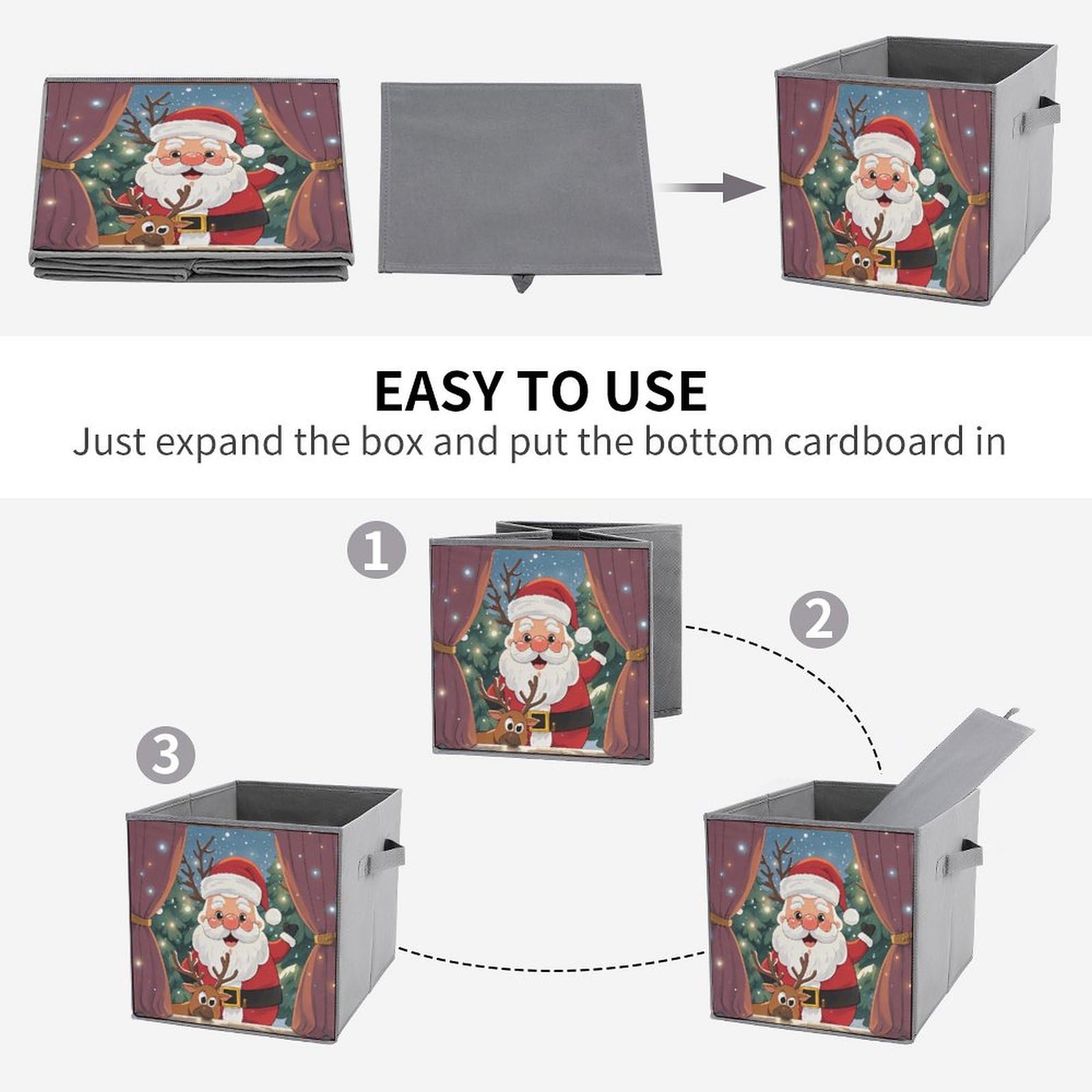 6PCS Foldable Storage Bins with Handles - Large Capacity Reindeer Peeping Printed Storage Boxes & Organizer Cubes for Playroom, Office, Home Organization | Perfect for Kids' Toys, Books & Clutter Control