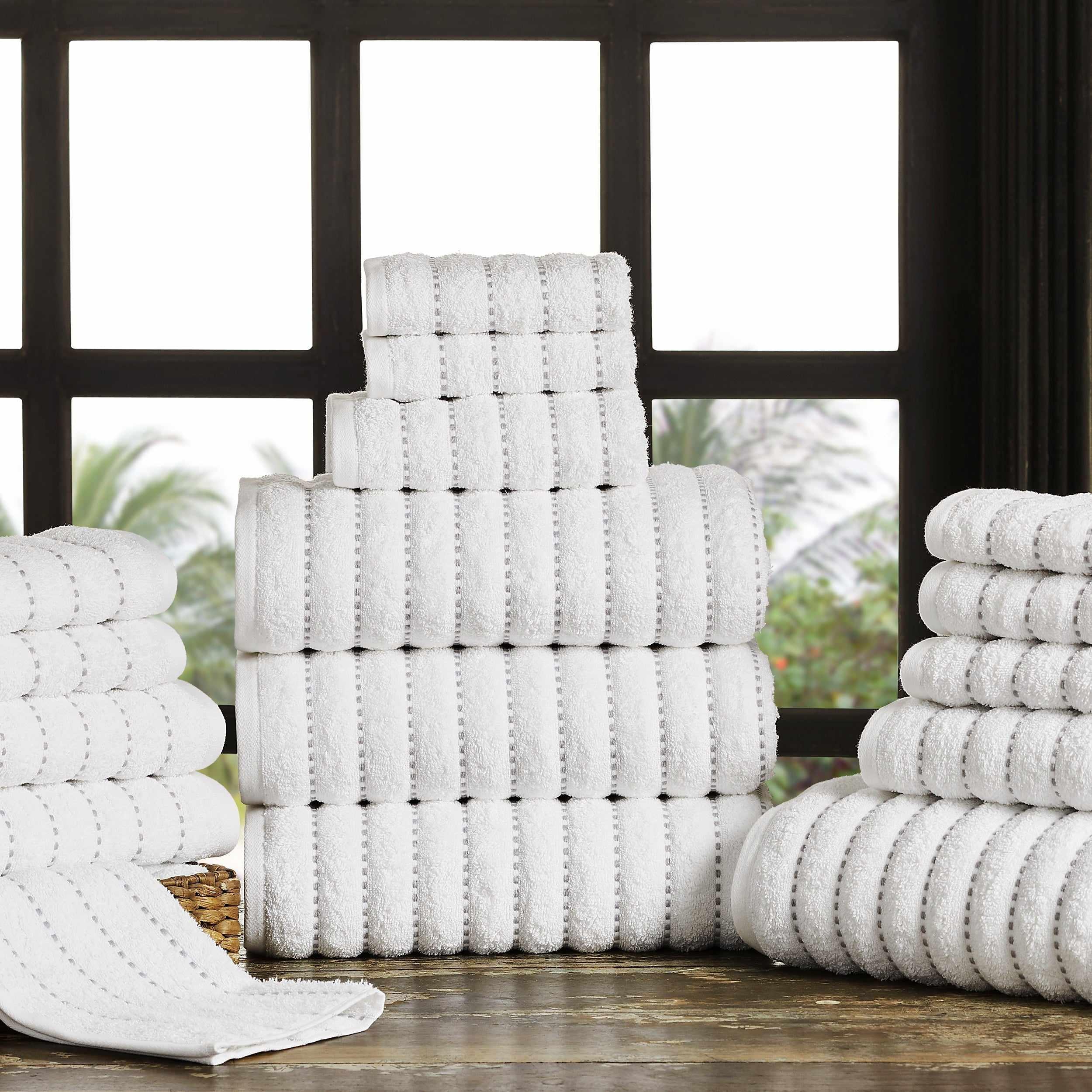 16-Piece Organic Cotton Wave Plush Striped Towel Set | Ultra Soft & Absorbent Bath & Beach Towels | Perfect for Spa, Pool, Gym & Home Use