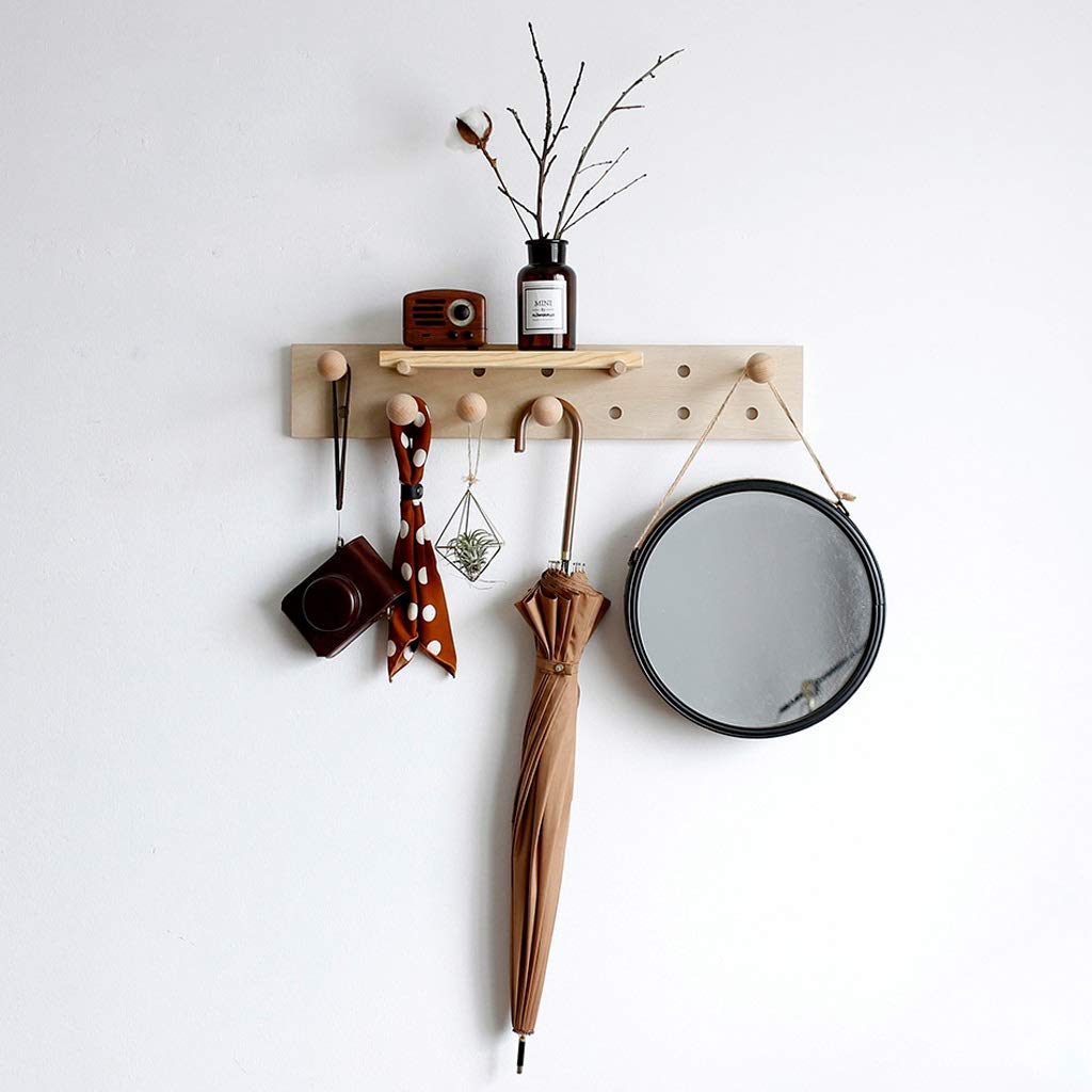 Modern Wooden Wall-Mounted Coat Rack with Hooks - Multi-Functional Entryway Storage Shelf for Hanging Clothes, Keys, Towels & Robes - Perfect for Bedroom, Bathroom & Hallway Organization