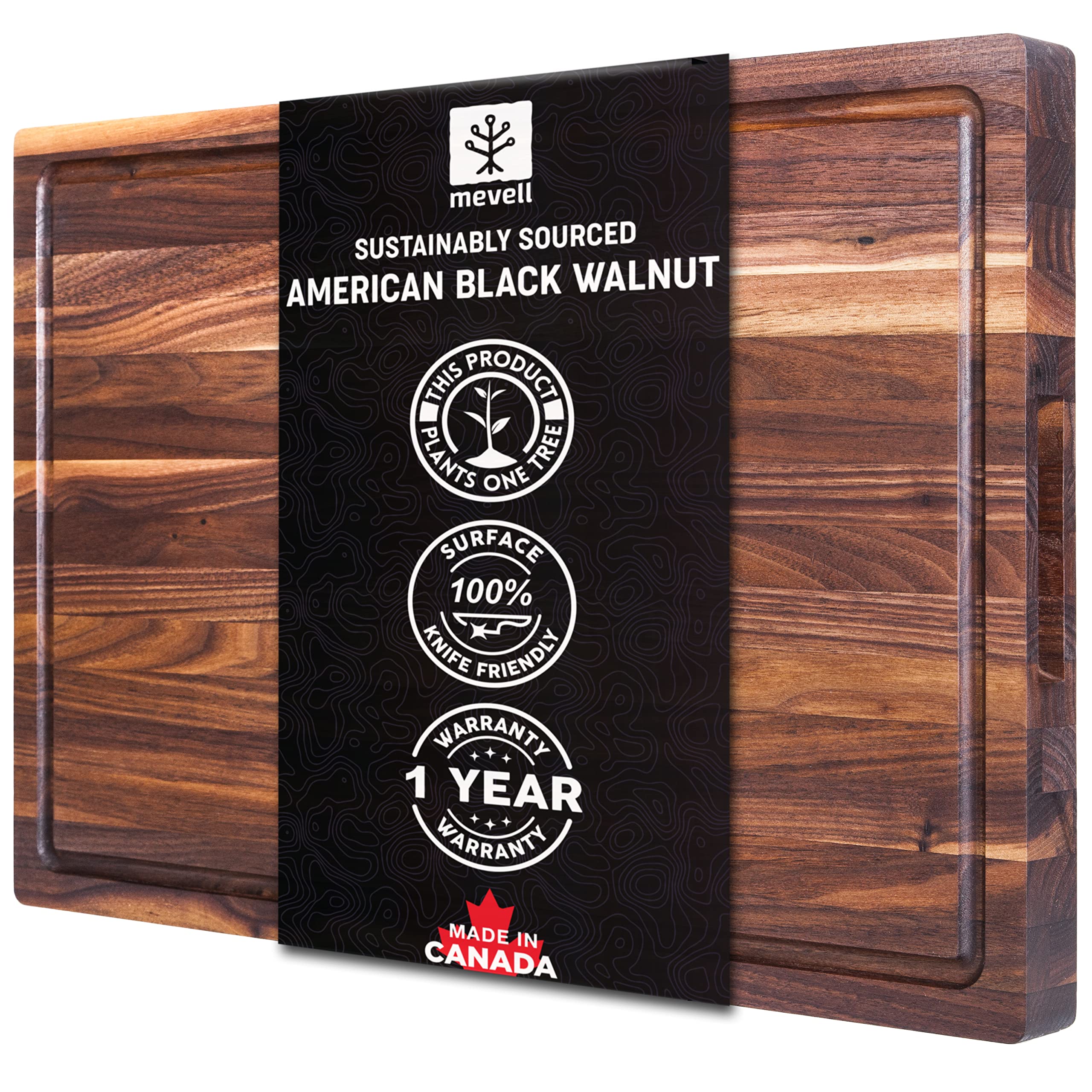 Premium Walnut Wood Cutting Board - Reversible Chopping Board with Juice Grooves - 18x12x1.25 Inch - Handcrafted in Canada - Perfect for Kitchen Prep, Meat Cutting & Serving Charcuterie