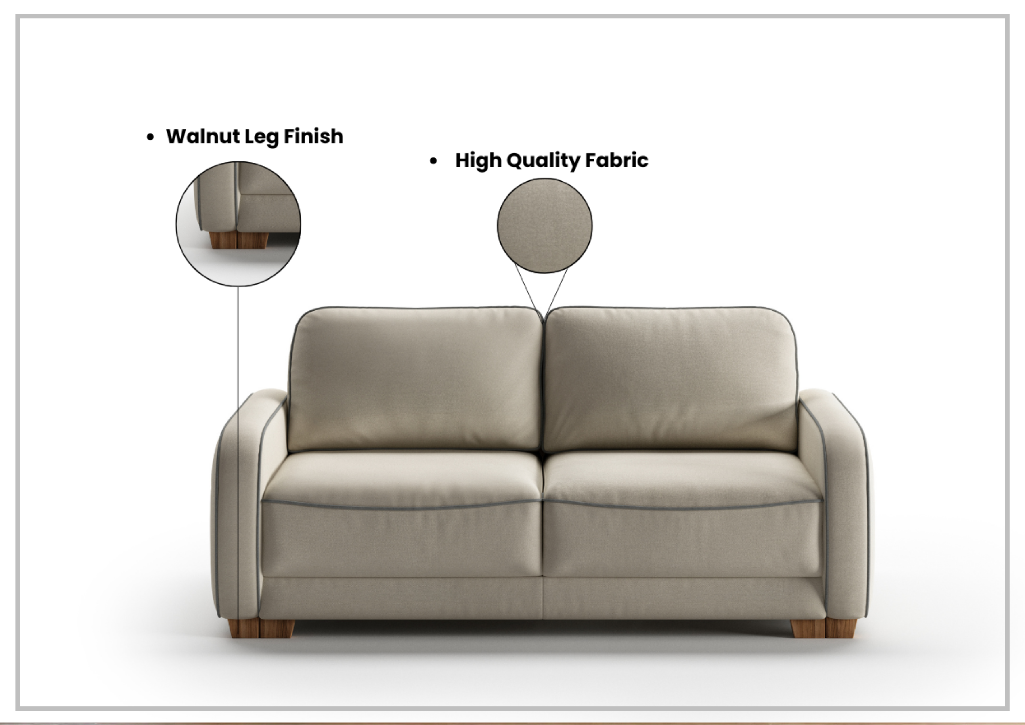 Luonto Leon 2-Seater Fabric Loveseat with Queen Sleeper & Walnut Finish - Perfect for Small Spaces, Guest Rooms & Cozy Living Rooms