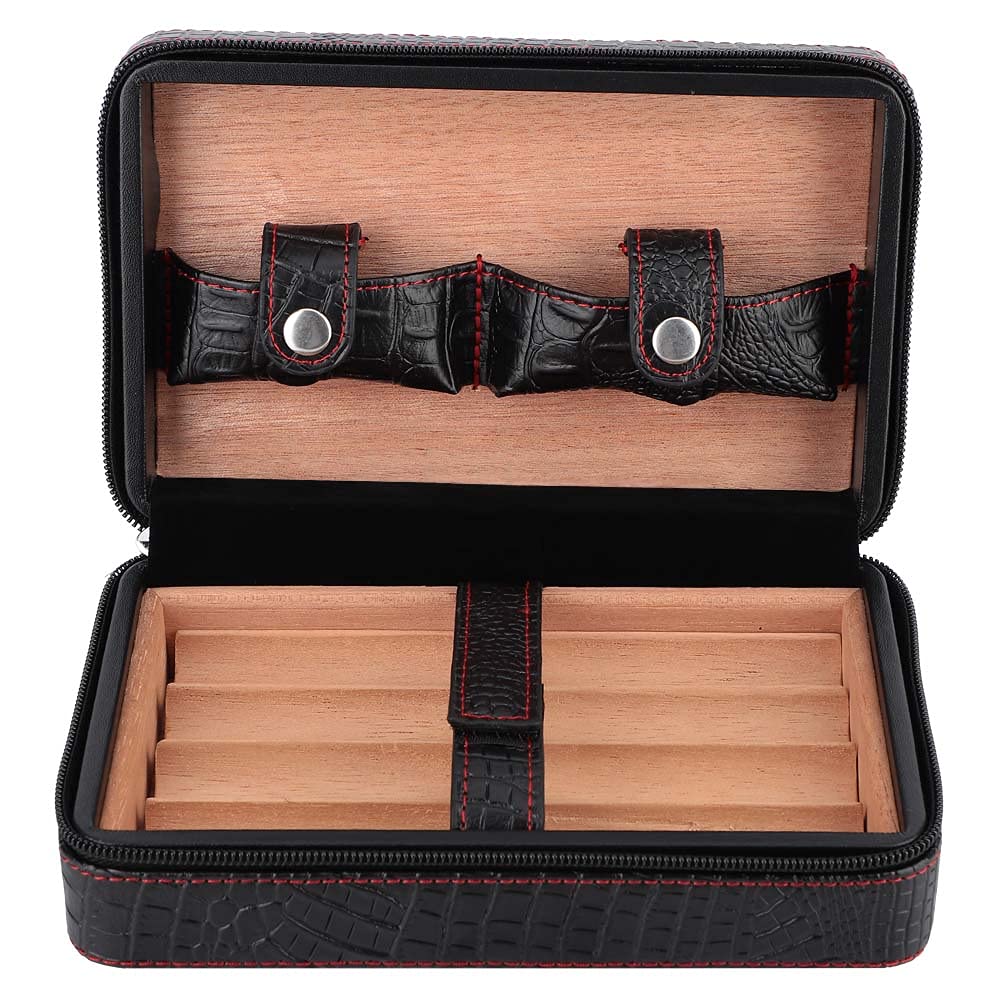 Premium Garosa Cigar Humidor Case - Portable Travel & Outdoor Cedar Wood Storage Box with Faux Leather - Ideal for Cigar Aficionados, Perfect Gift Set (Black) | Great for Home, Office, Travel & Outdoor Adventures