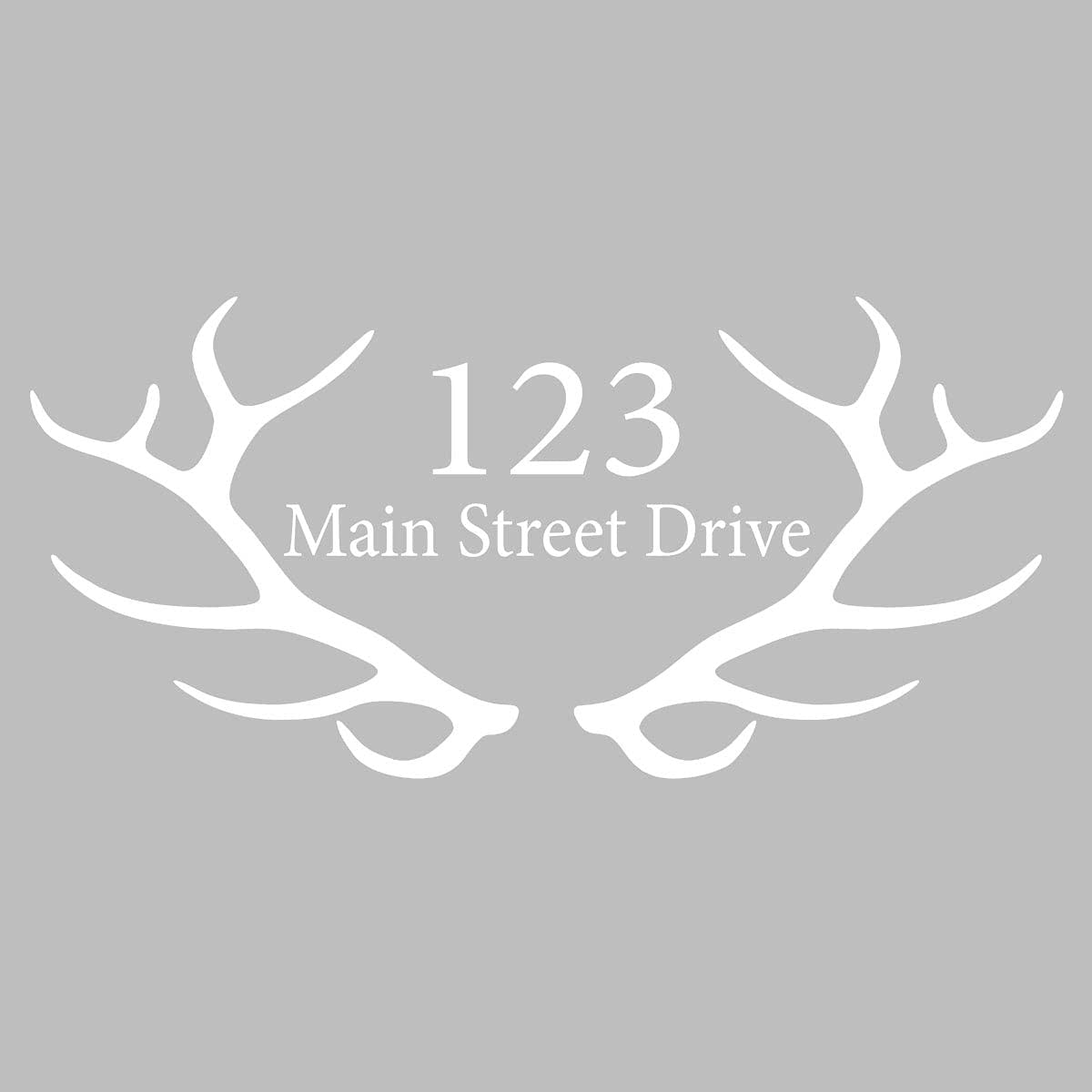 VWAQ Custom Home Address Vinyl Stickers - Set of 2 Antler Mailbox Decals (White, CMB27) for Mailbox Decoration & House Number Signs - Perfect for Holiday Decor, Farmhouse Style Homes & Rustic Outdoor Decor