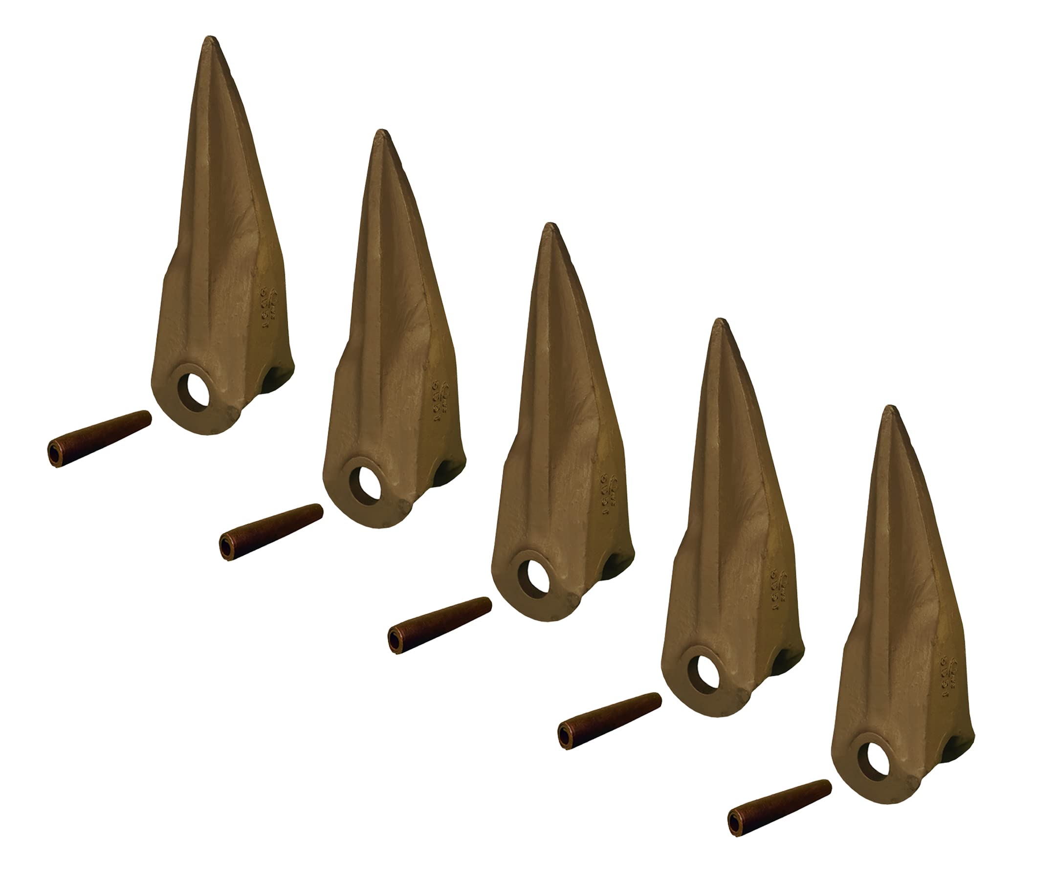 5-Pack Heavy Duty Tiger Rock Bucket Teeth & Pins for Ford & New Holland Tractor Loaders - Compatible with 555T & 366330T Models - Ideal for Excavation, Landscaping & Construction Work