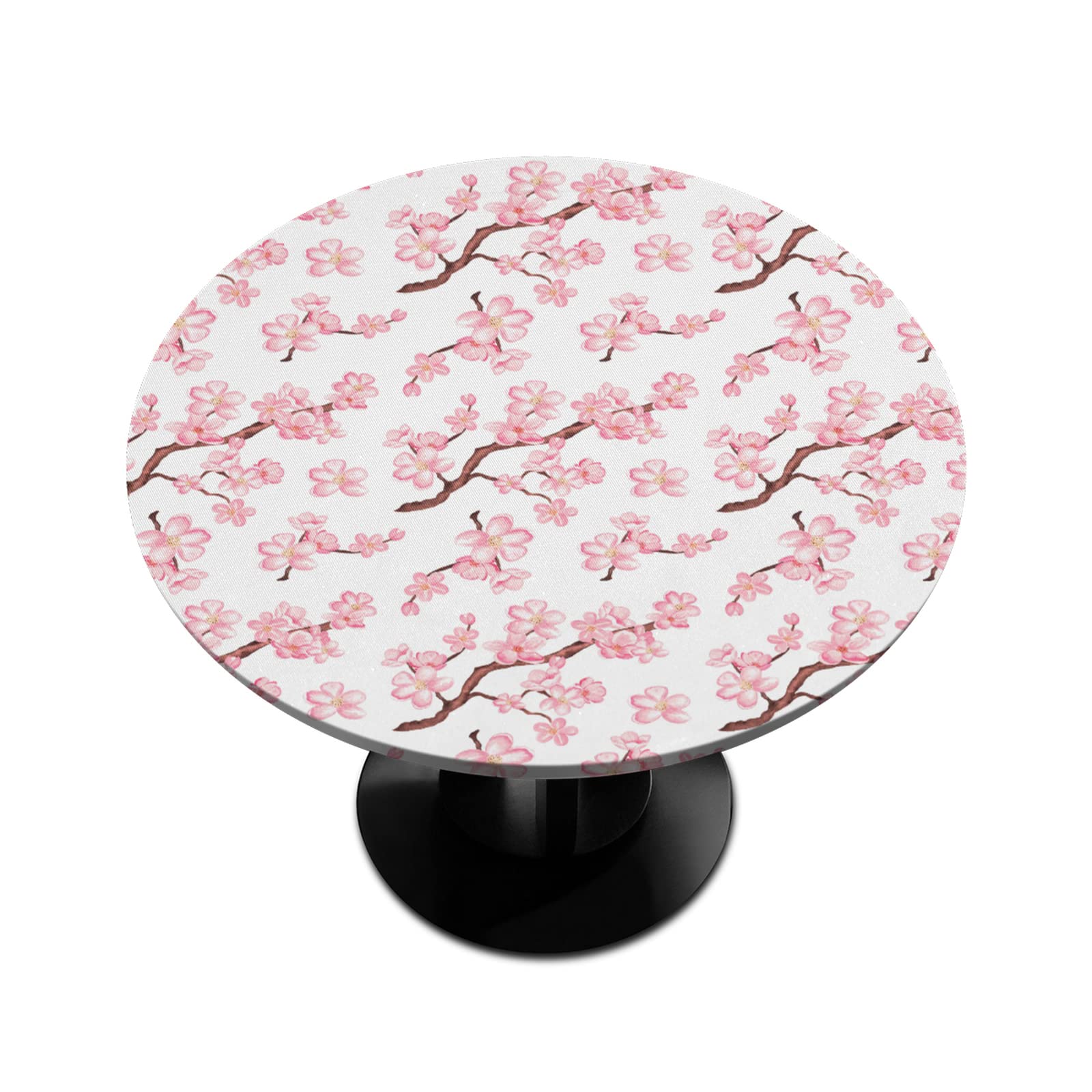 Japanese Style Elastic Edged Tablecloth - Cherry Blossom Non-Slip Round Table Cover, Waterproof Polyester Fabric, Easy Clean (Fits 45-56 Inch) for Outdoor Dining, Picnics & Home Decor