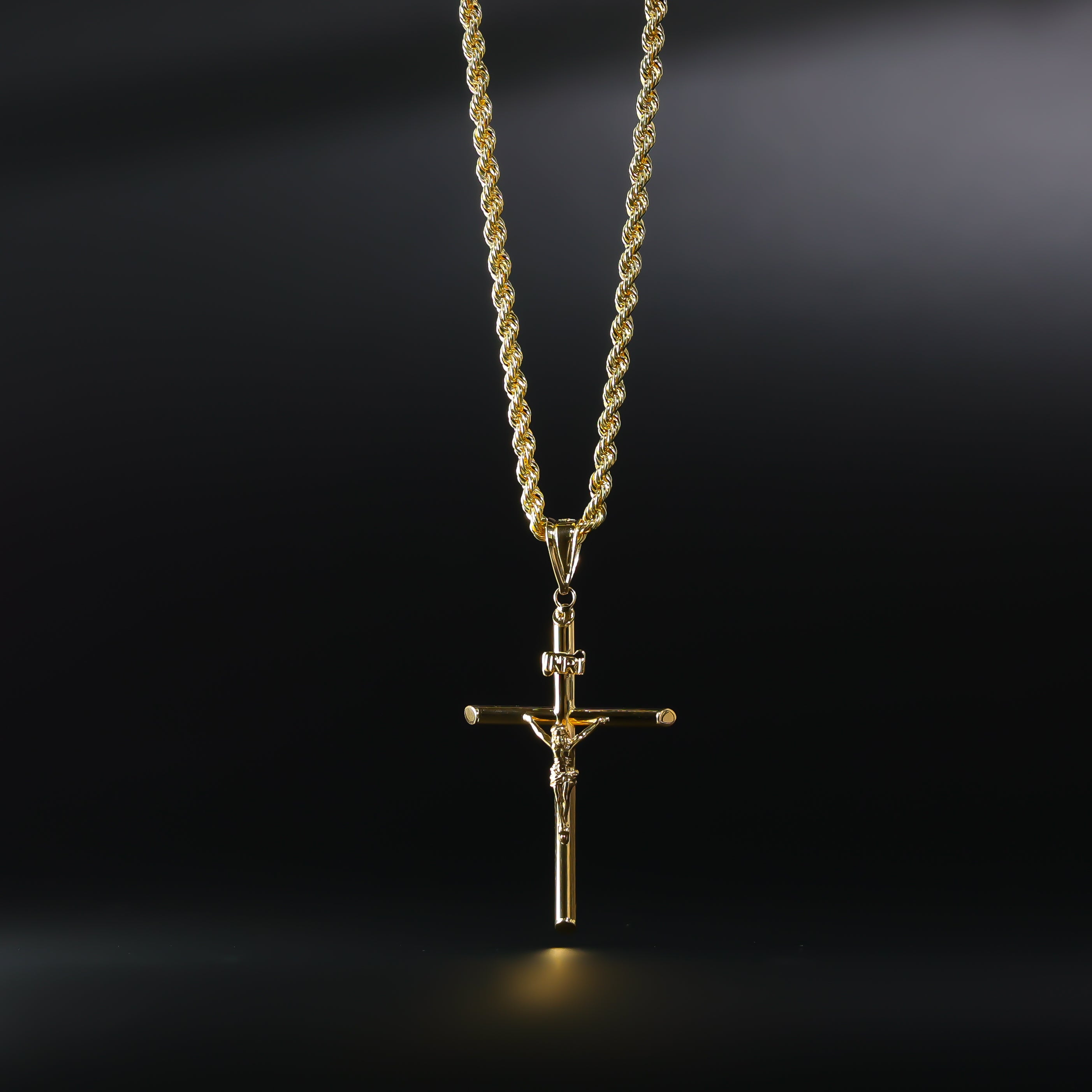 18K Gold Large Crucifix Cross Pendant Necklace for Men - Religious Jewelry Gift for Baptism, First Communion & Confirmation - Elegant Christian Cross Pendant for Everyday Wear