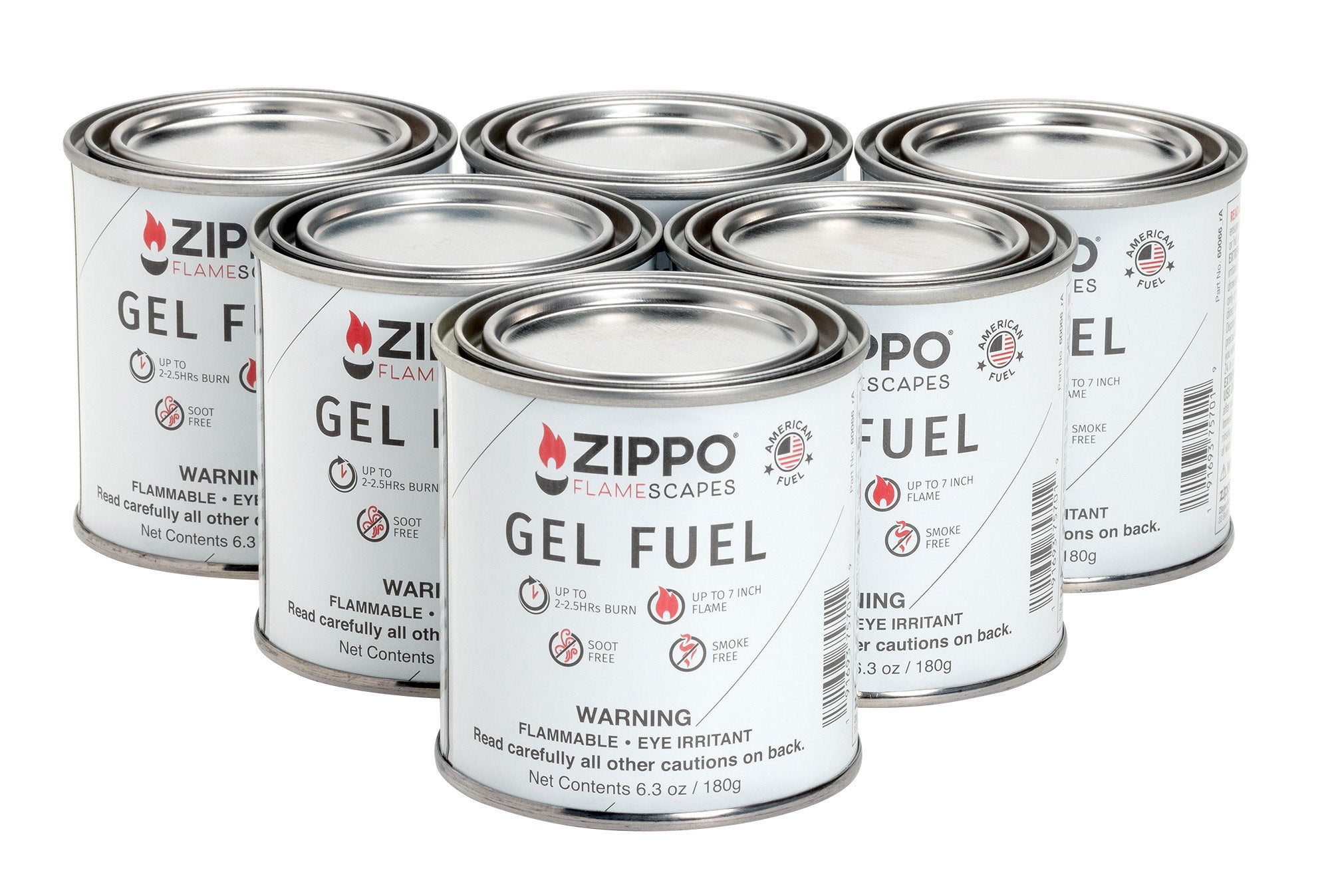 Zippo FlameScapes® Gel Fuel 180g (6 Pack) - Long-Lasting Fire Gel for Indoor/Outdoor Fireplaces, Camping & Emergency Use
