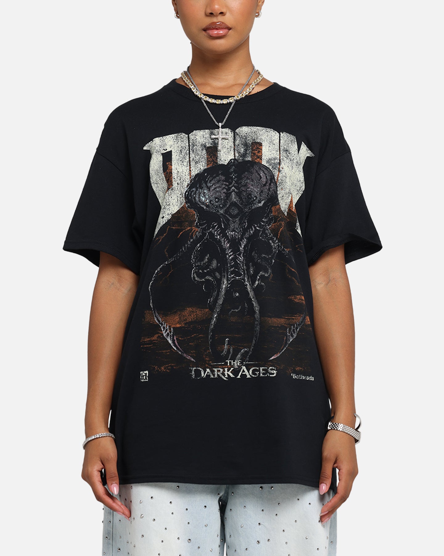 73 Studio X Doom Cacodemon Graphic Metal T-Shirt for Men - Black Gaming Tee for Casual Wear & Video Game Enthusiasts