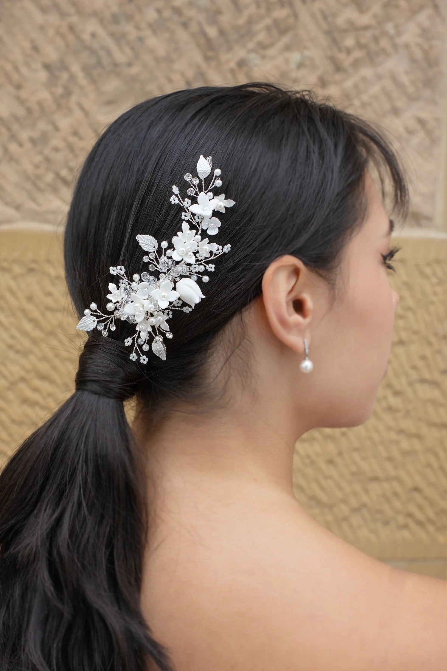 Harper Porcelain Flower Pearl Bridal Hair Clip - Elegant Wedding Hair Accessory for Brides, Bridesmaids & Special Occasions