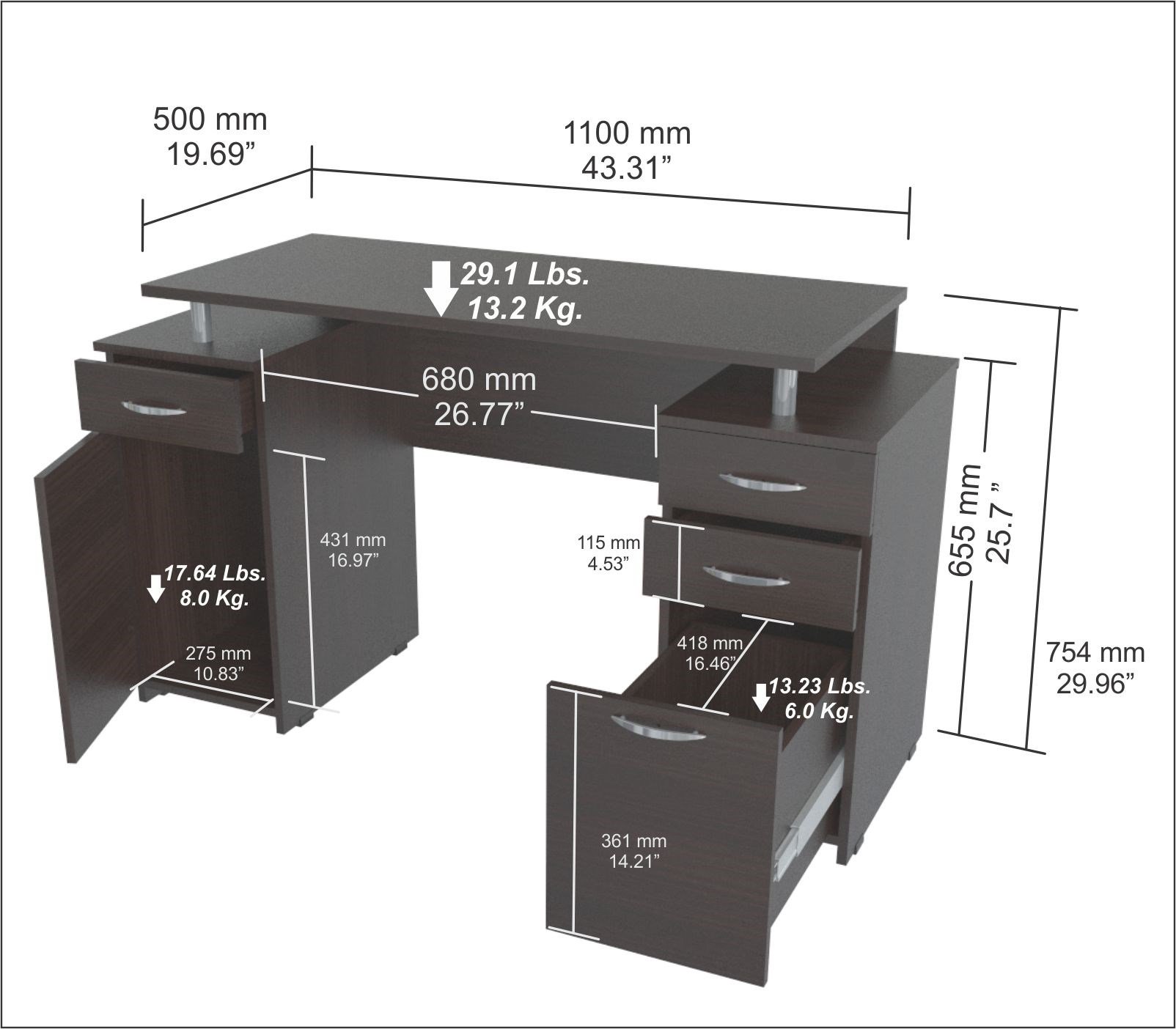 Inval America Computer Desk, Espresso Finish - Home Office Desk for Work & Study, Compact Writing Desk with Sturdy Frame, Perfect for Small Spaces & Apartments