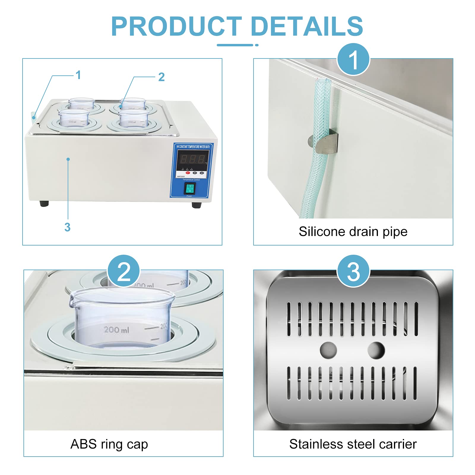 YUCHENGTECH 12L Digital Thermostatic Water Bath - 4 Openings, 800W (220V), Silver | Precise Temperature Control for Laboratory, Medical, and Scientific Experiments