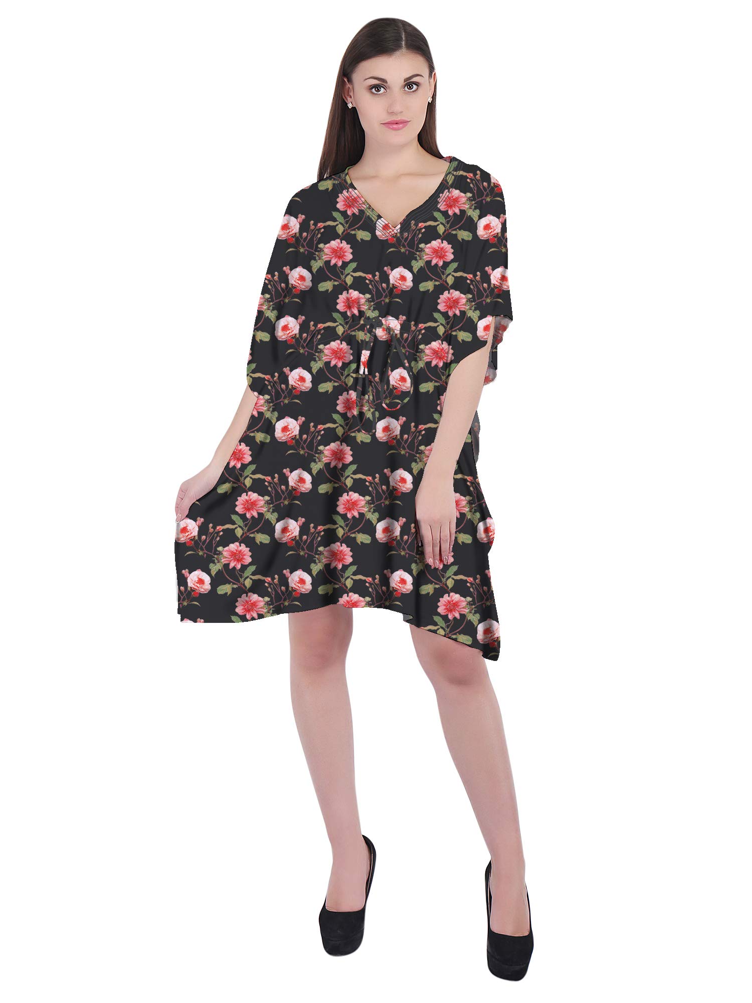 RADANYA Women's Floral Cotton Caftan Dress - V-Neck Short Kaftan Cover Up for Summer | Beachwear, Poolside Lounging & Vacation Outfit