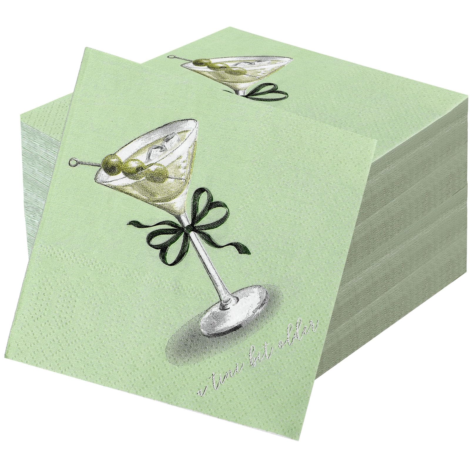 50-Pack Green Martini Cocktail Napkins - 2-Ply Disposable Party Supplies for Bachelorette, Birthday & Spring Decorations - Trendy Barware for Themed Parties & Celebrations