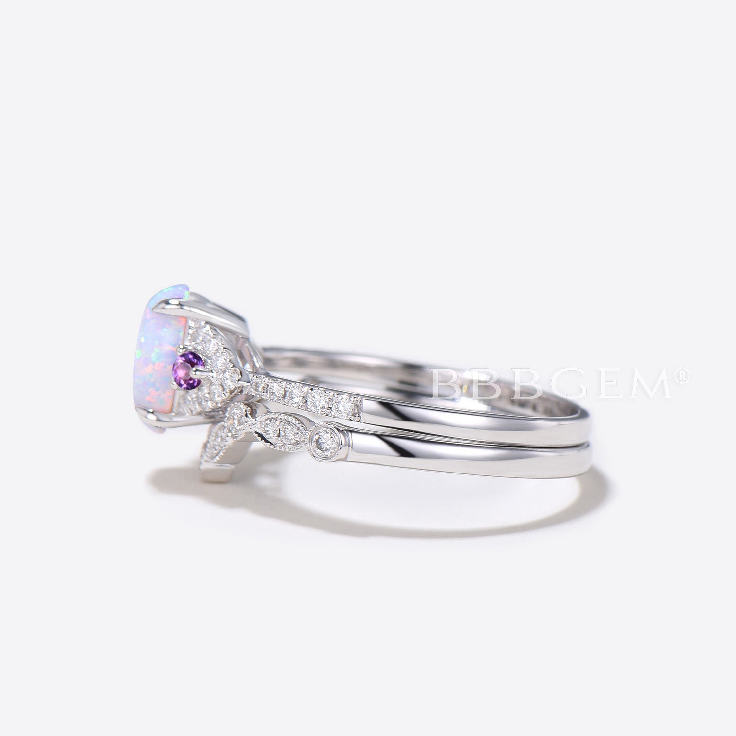 Vintage Art Deco Oval Opal Diamond Engagement Ring for Women - 14K Rose Gold Wedding Band with Amethyst Accent - Perfect for Proposals, Anniversaries & Special Occasions