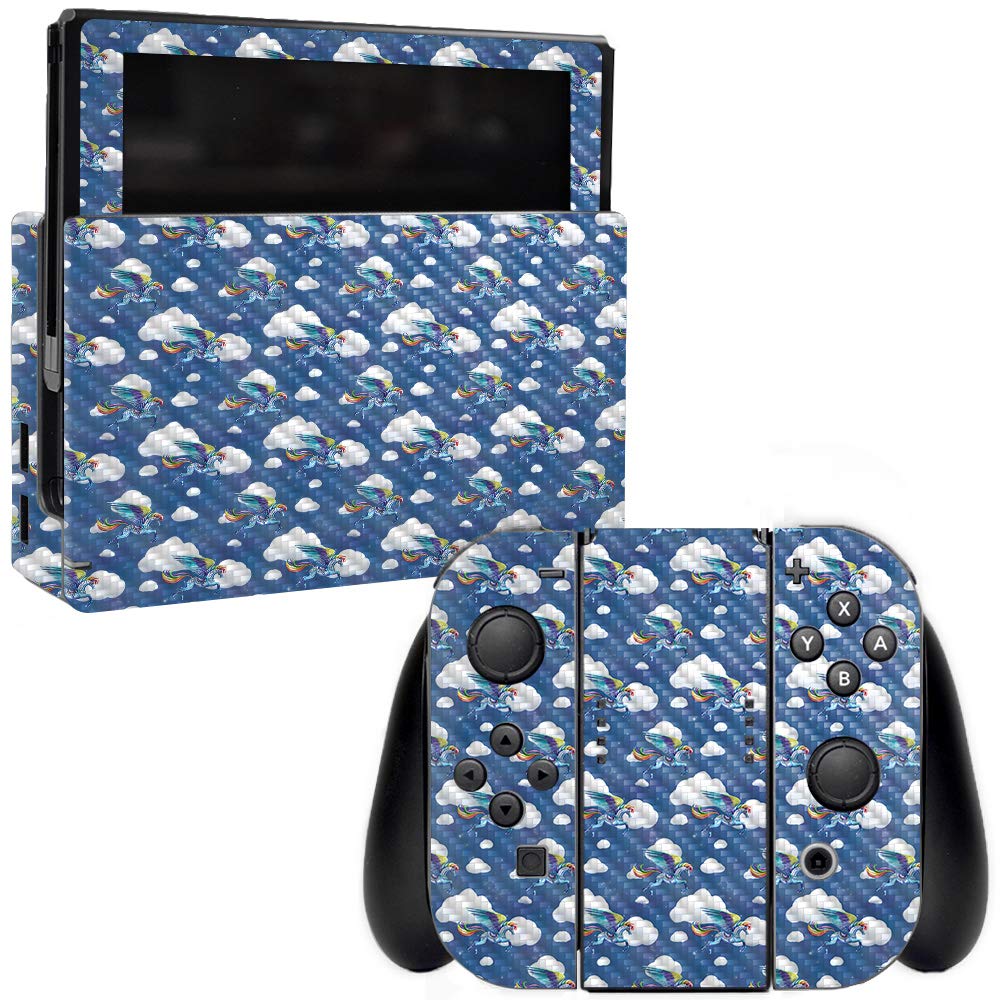 MightySkins Carbon Fiber Skin for Nintendo Switch - Rainbow Pegasus | Protective & Durable Textured Cover | Easy to Apply & Remove | Made in USA | Perfect for Gaming, Travel & Customization