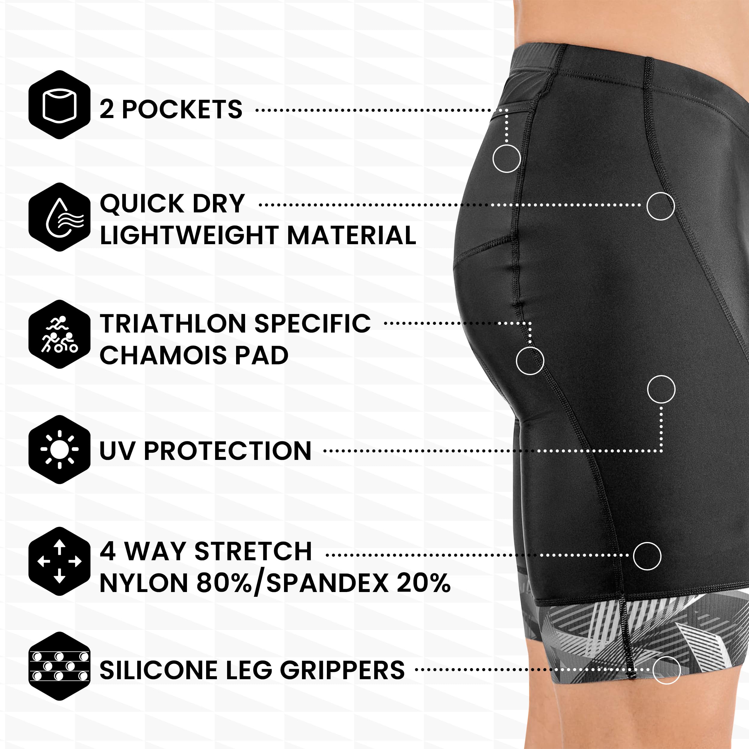 Men's Triathlon Shorts with Padded Liner - Medium Compression FX Triathlon Shorts for Cycling, Running & Swimming - 2 Pockets for Storage | Ideal for Triathlons, Training & Outdoor Sports