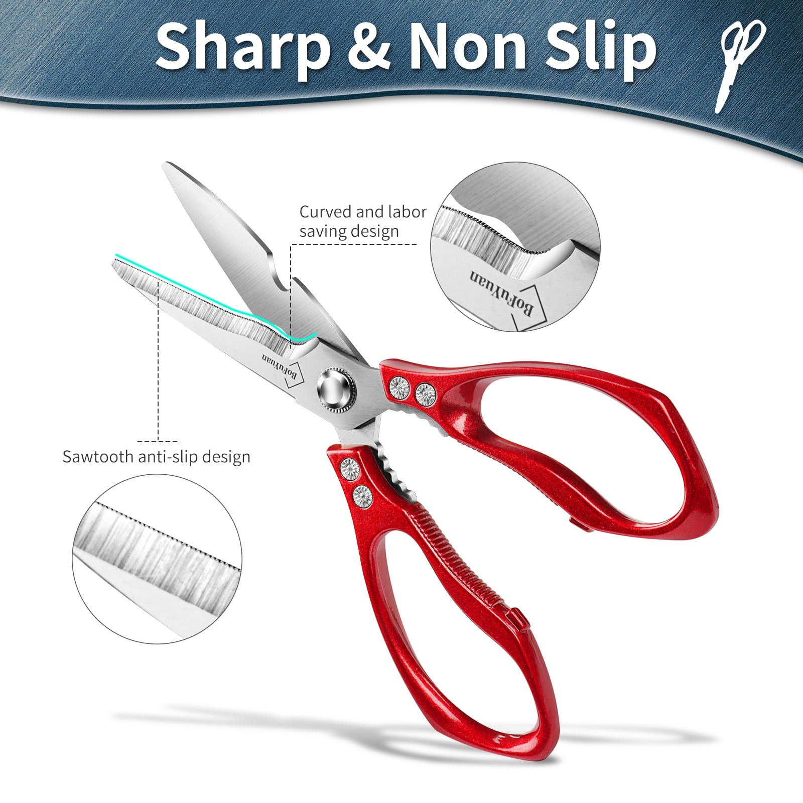 9-Inch Heavy Duty Kitchen Shears for Cutting Chicken, Meat & Food - Multipurpose Stainless Steel Cooking Scissors (Red) - Perfect for Meal Prep, Poultry Trimming & Herb Cutting