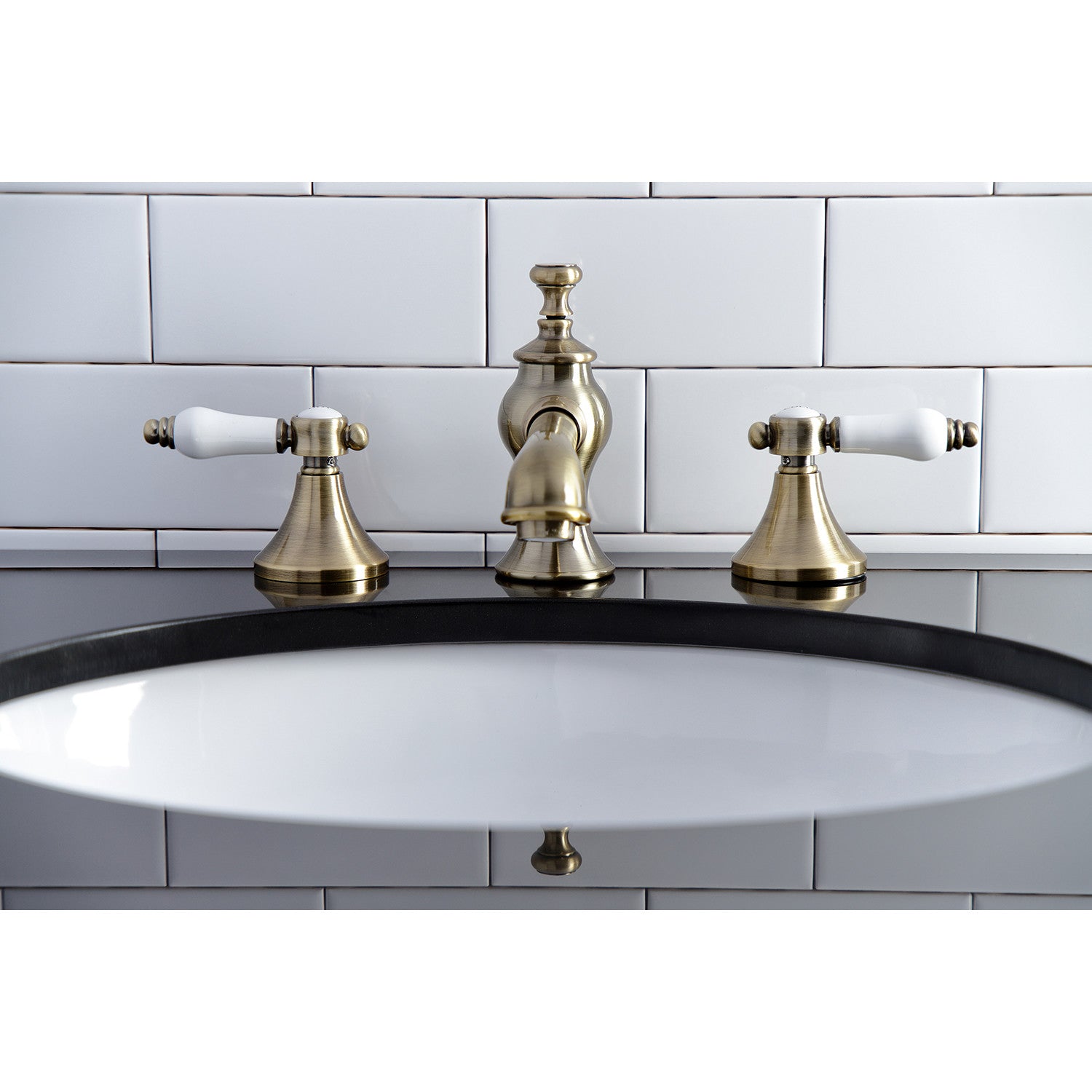 Bel Air KC7063BPL Two Handle 3 Hole Widespread Bathroom Faucet with Brass Pop Up Drain - Antique Brass Finish for Vanity Sink - Perfect for Modern & Traditional Bathroom Decor