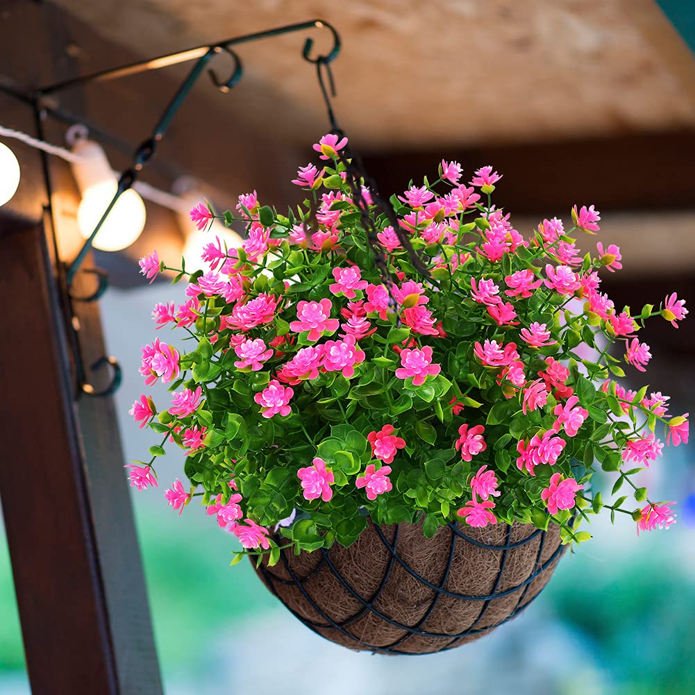 24 Pack UV Resistant Artificial Boxwood Plants - Outdoor Fake Greenery for Hanging Baskets, Garden Decor, Porch, Window Box, Wedding & Farmhouse Décor (Pink) - Perfect for Home, Patio, and Commercial Landscaping