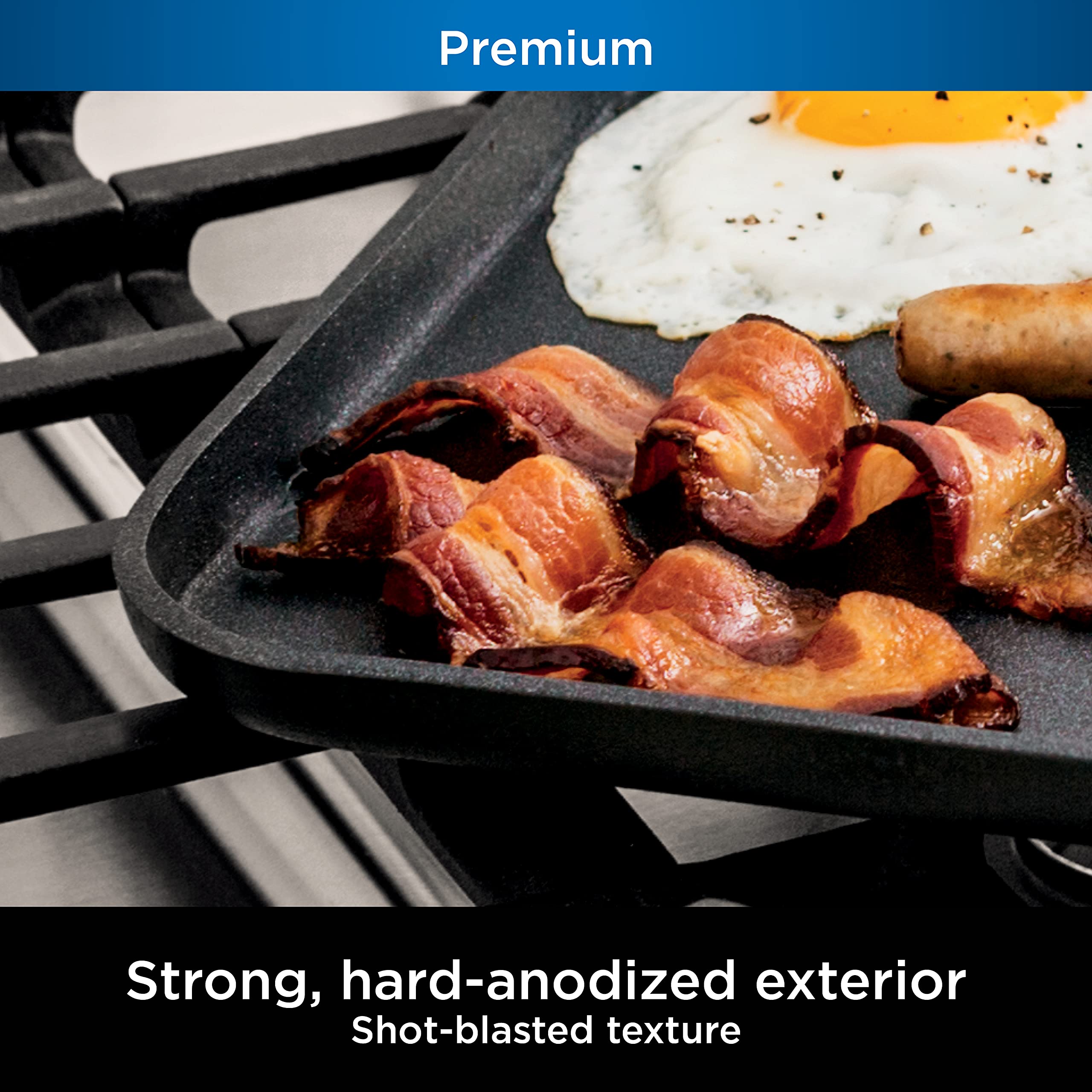 Ninja C30628 Foodi NeverStick Premium 11-Inch Square Griddle Pan - Hard-Anodized Nonstick Cookware, Oven Safe to 500°F, Durable & Scratch-Resistant, Slate Grey - Perfect for Pancakes, Burgers, Steaks & Indoor/Outdoor Cooking