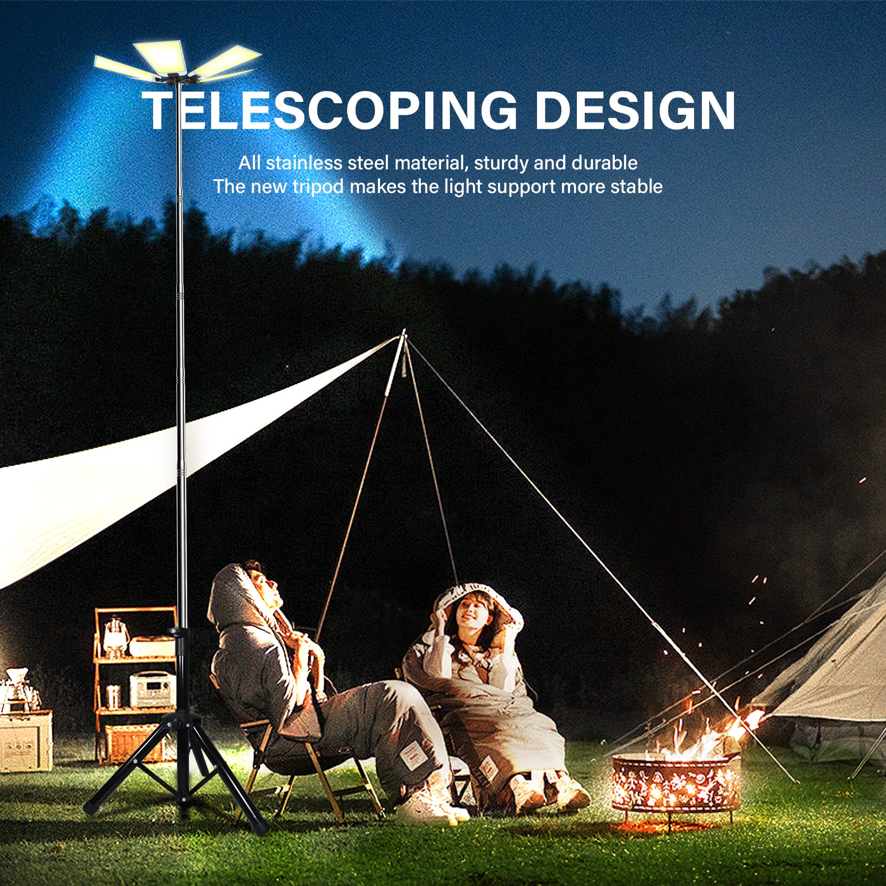 CONPEX 15000LM LED Camping Light with Tripod Stand - 12V DC Portable Work Light & Flood Light for Outdoor, Camping, Hiking, Emergency, and Job Site Use