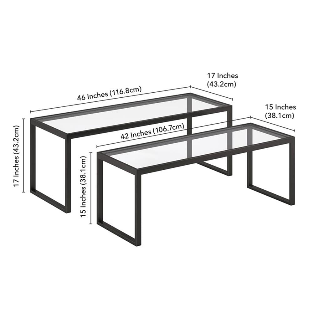 Black & Bronze Metal Nested Coffee Tables Set of 3 - Modern Living Room Furniture for Small Spaces, Home Decor, Coffee Table Set for Apartment, Office, Lounge