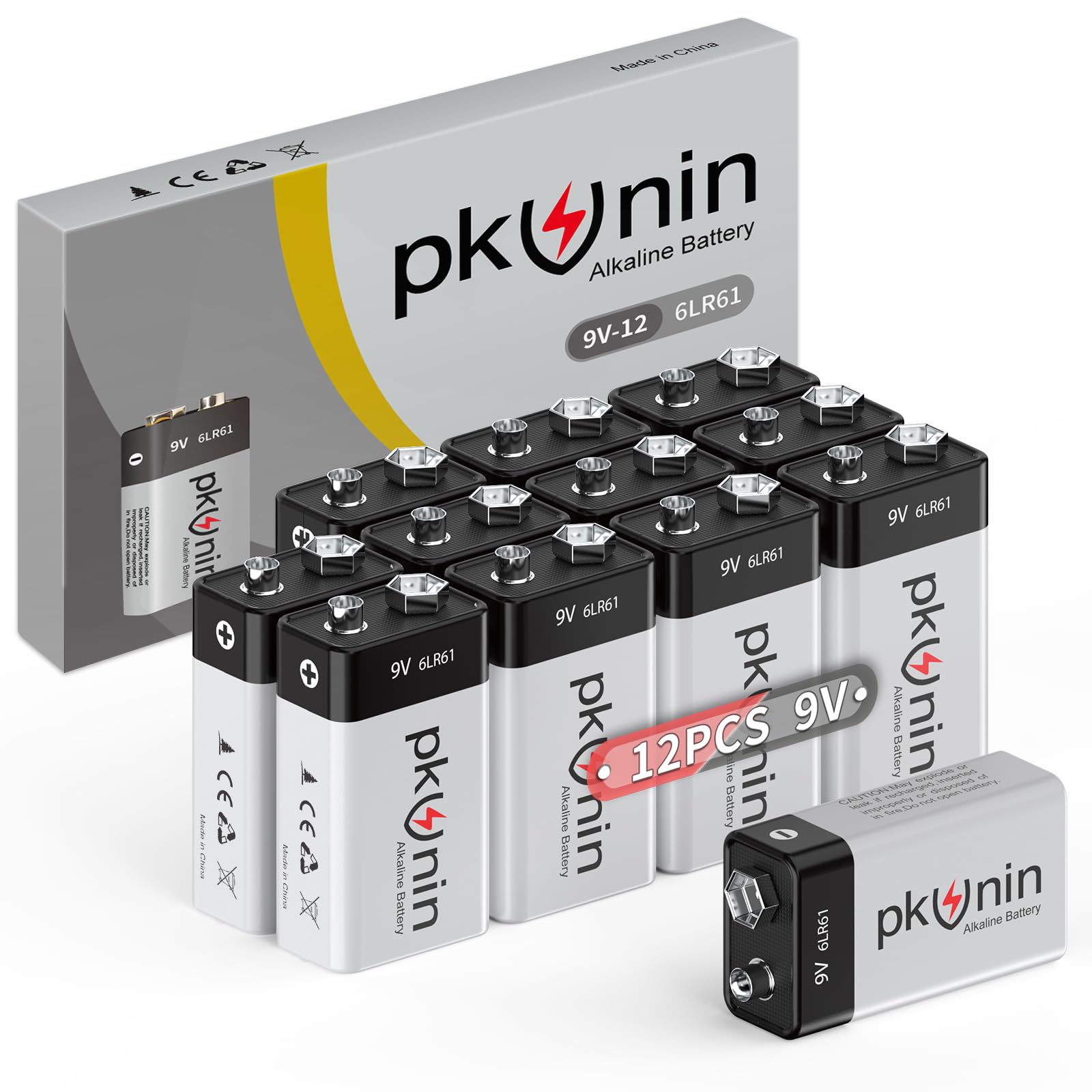 Premium 9V Alkaline Batteries 12-Pack - Long-Lasting 9 Volt Battery for Smoke Detectors & Carbon Monoxide Alarms - 10-Year Shelf Life - Ideal for Home Safety Devices, Emergency Kits, and Electronic Gadgets