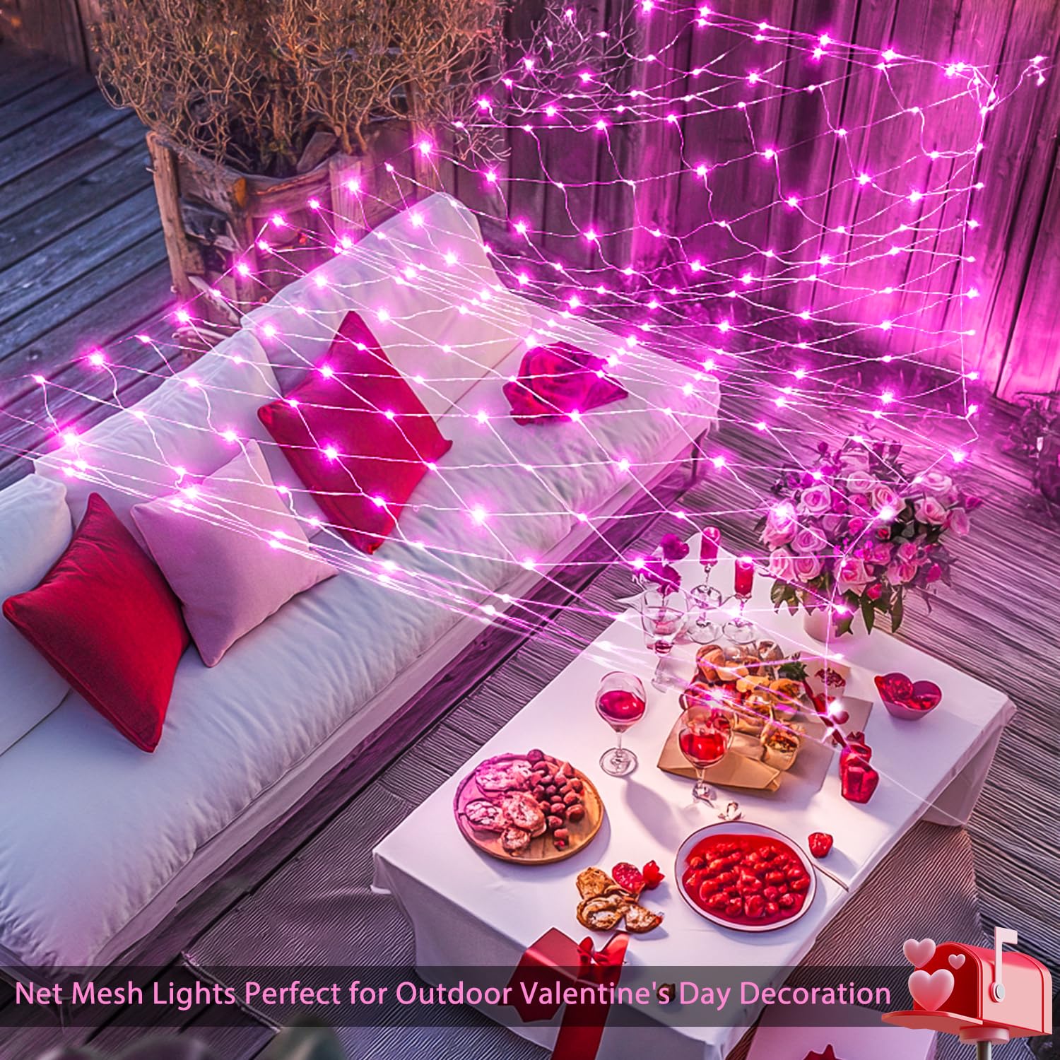 JMEXSUSS 200 LED Pink Net Lights Outdoor - 8 Modes Waterproof Mesh String Lights for Bushes, Wedding, Christmas Decor (9.8ft x 6.6ft) - Perfect for Garden, Patio, Ceiling & Holiday Lighting