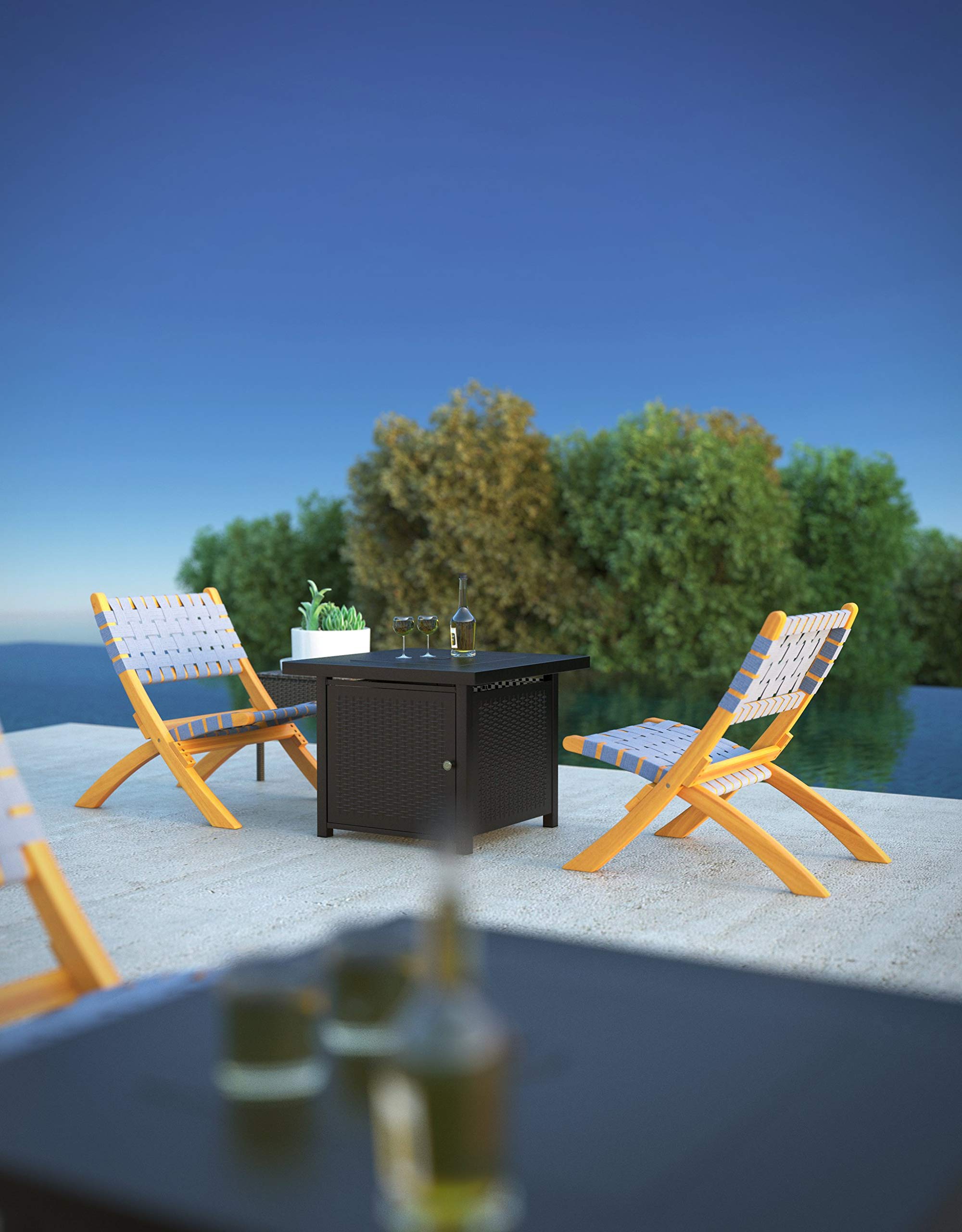 Patio Sense 63637 Sava Folding Chair - Solid Acacia Wood with Woven Seat & Back - Indoor Outdoor Portable Seating for Porch, Lawn, Garden, Fishing & Sporting Events - Gray Webbing - Perfect for Camping, Picnics, and Backyard Relaxation