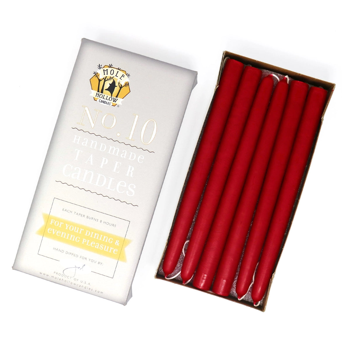 10 Inch Sweetheart Red Taper Candles - Set of 2 for Romantic Dinners, Weddings & Holiday Decorations