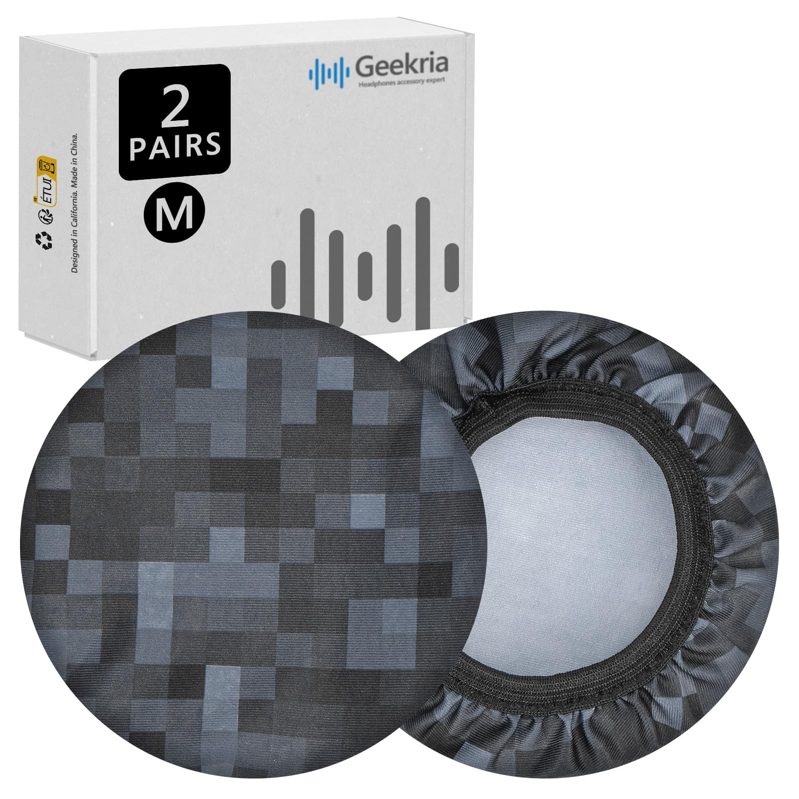 Geekria 2 Pairs Stretchable Headphone Ear Covers - Washable, Sweat-Resistant Fabric Protectors for Over-Ear Headphones (MC Stone/Size M) | Certified Safe for Gym, Travel & Home Use