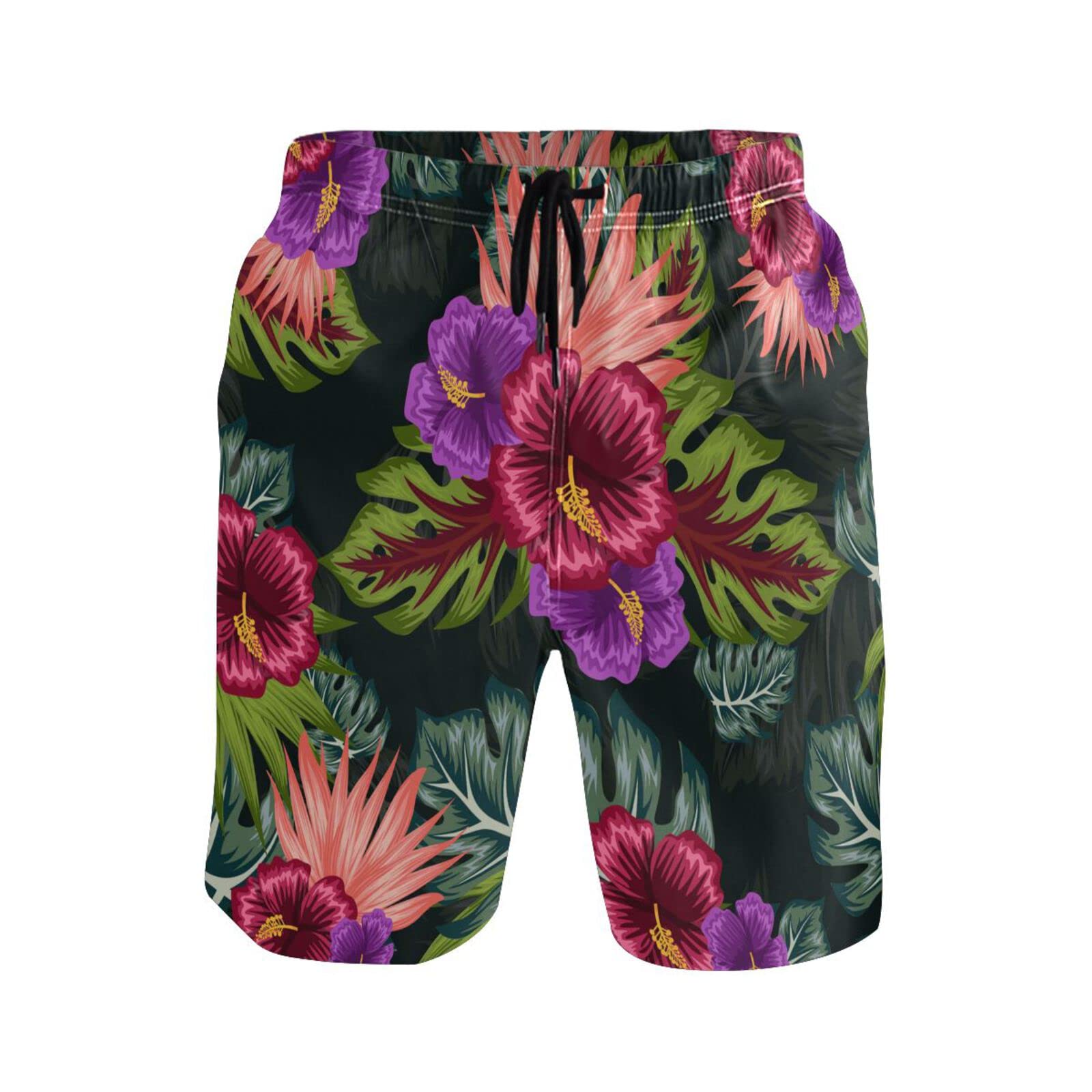 Tropical Men's Swim Trunks with Pockets - Beach Shorts for Summer Vacations