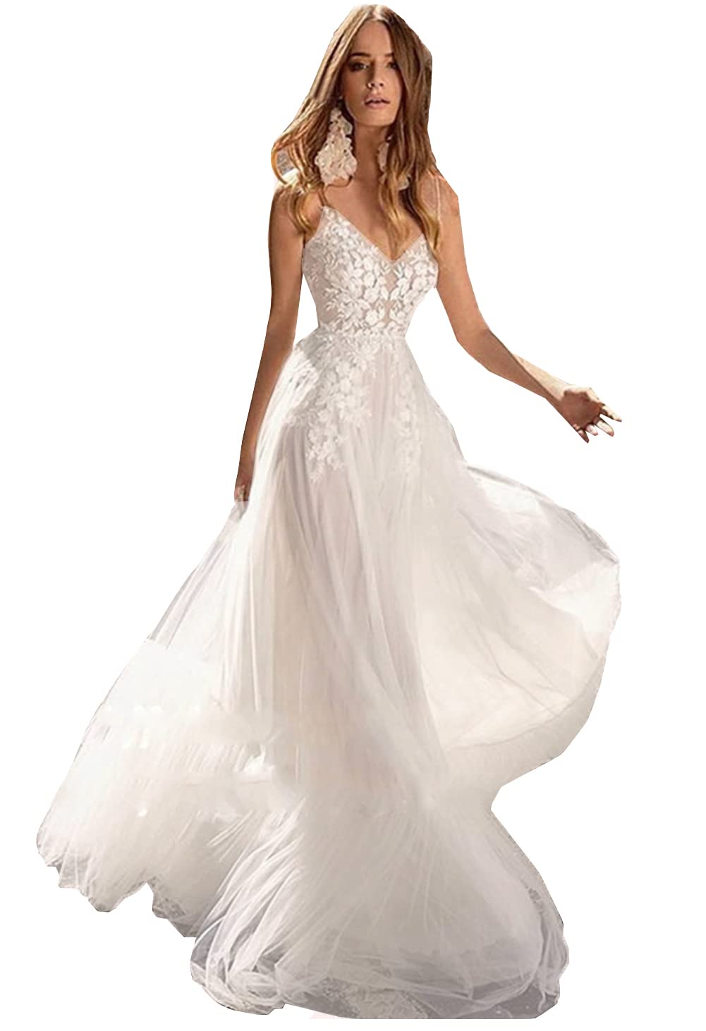 Elegant A-Line Backless Lace Beach Wedding Dress for Women – Perfect for Summer Bridal Ceremonies, Beach Weddings & Romantic Outdoor Photos