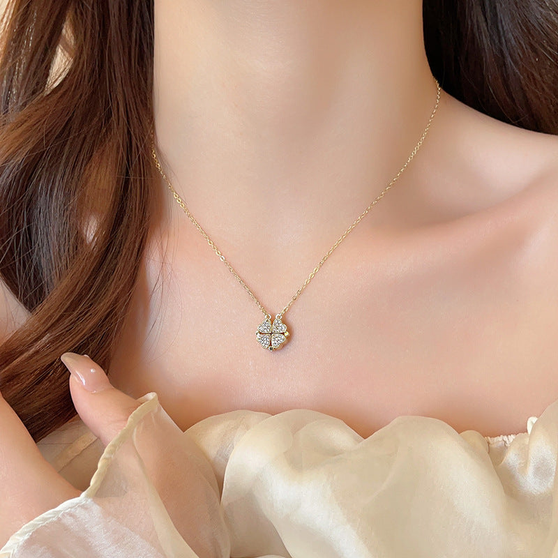 Lucky 4-Leaf Clover Magnetic Pendant Necklace for Women | Adjustable Multi-Way Magnetic Clasp | XL0233 | Perfect for St. Patrick's Day, Gifts & Everyday Fashion Accessory