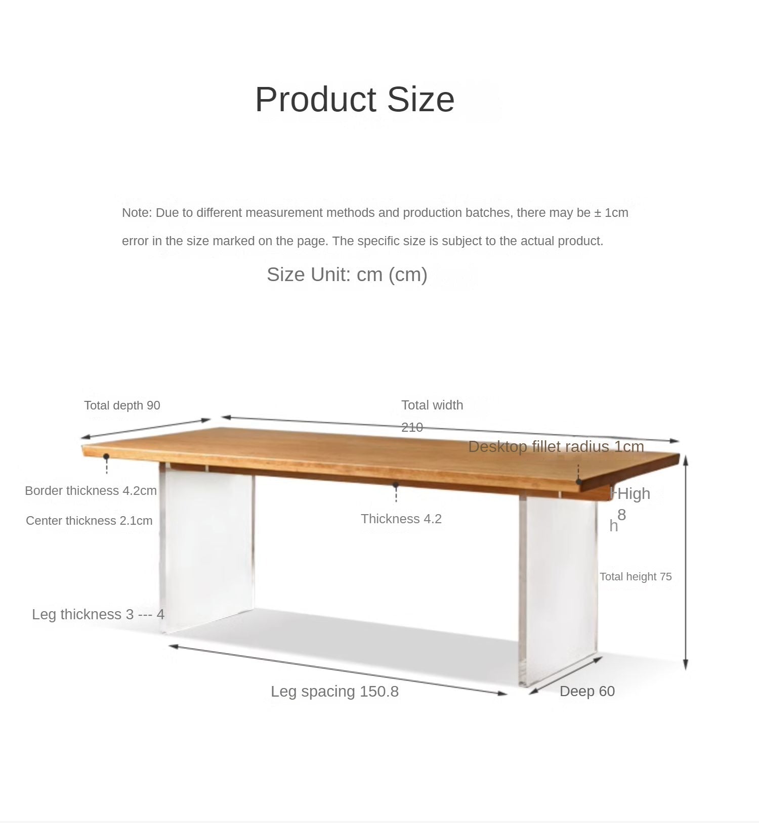 Solid Oak & Cherry Wood Acrylic Suspension Dining Table - Modern Floating Design for Small Spaces, Kitchens & Contemporary Dining Rooms