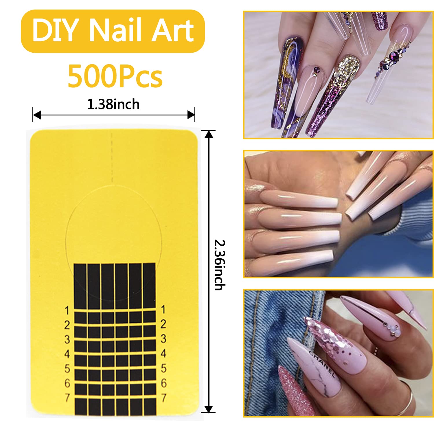 500 PCS Clear Acrylic Nail Forms for Polygel & Gel Extensions - Reusable Rectangle Nail Guide Stickers for DIY Manicure, Nail Art Design - Perfect for Salon Professionals & Home Nail Kits