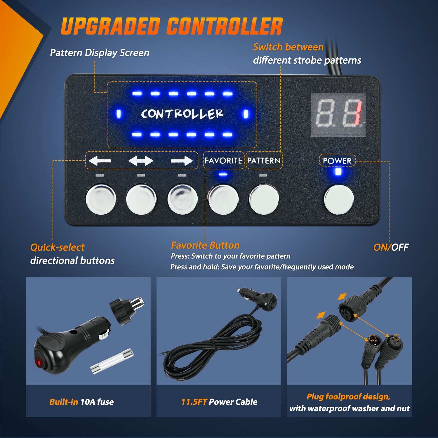 42 LED Blue Emergency Strobe Light for Vehicles - Magnetic Mount Roof Top Warning Light with Control Panel - Perfect for Trucks, Police Cars, Construction Vehicles & Emergency Response